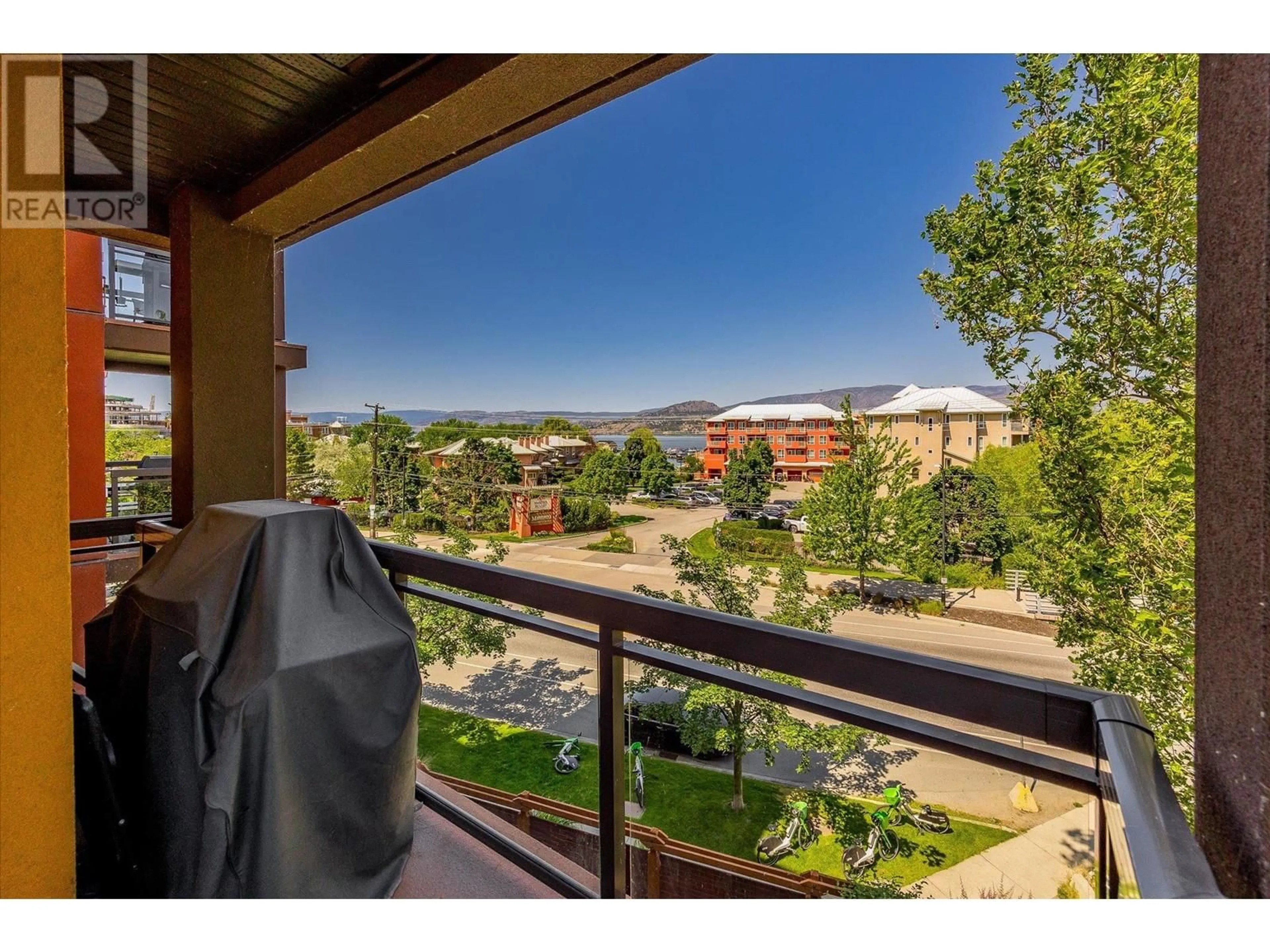 Balcony in the apartment, the street view for 654 Cook Road Unit# 418, Kelowna British Columbia V1W3G7