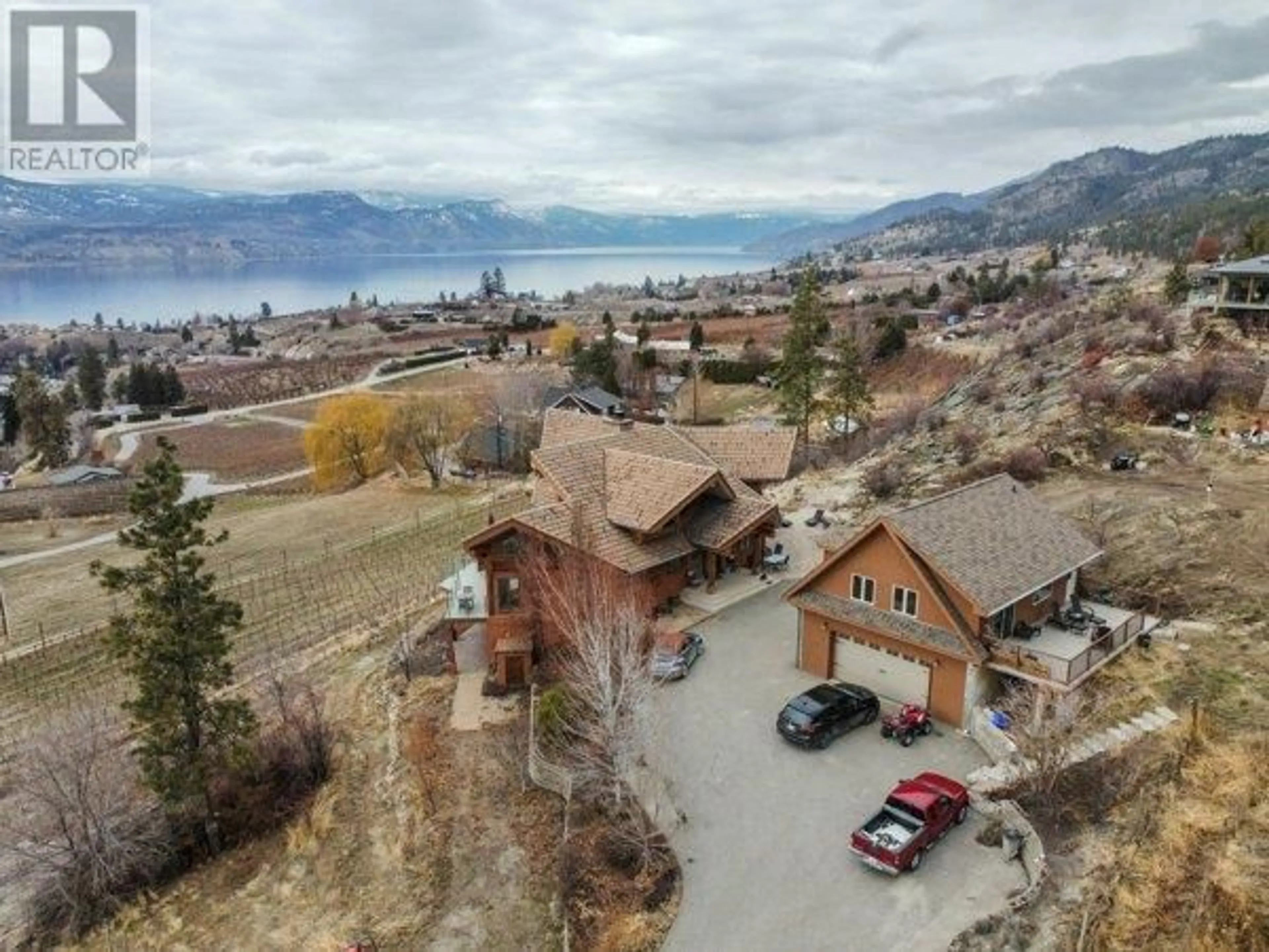 A pic from outside/outdoor area/front of a property/back of a property/a pic from drone, mountain view for 3700 PARTRIDGE ROAD, Naramata British Columbia V0H1N0