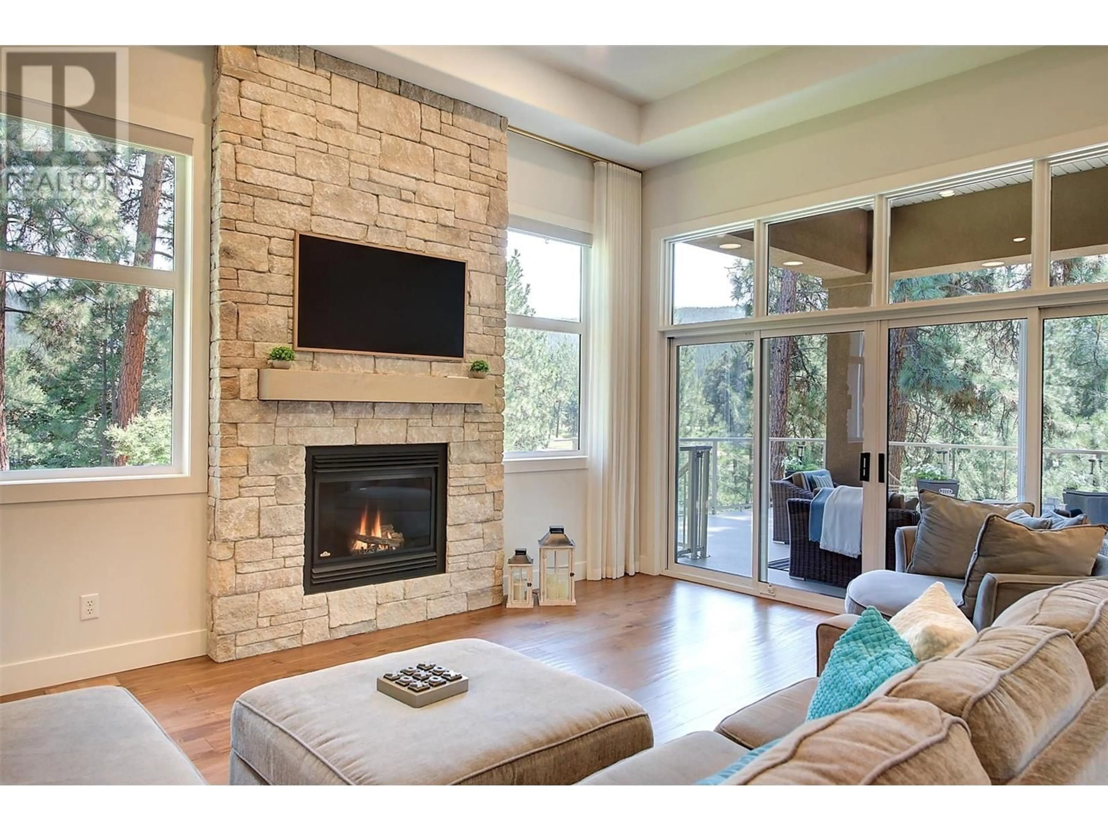 Living room, wood floors for 4048 Gallaghers Terrace, Kelowna British Columbia V1W3Z8