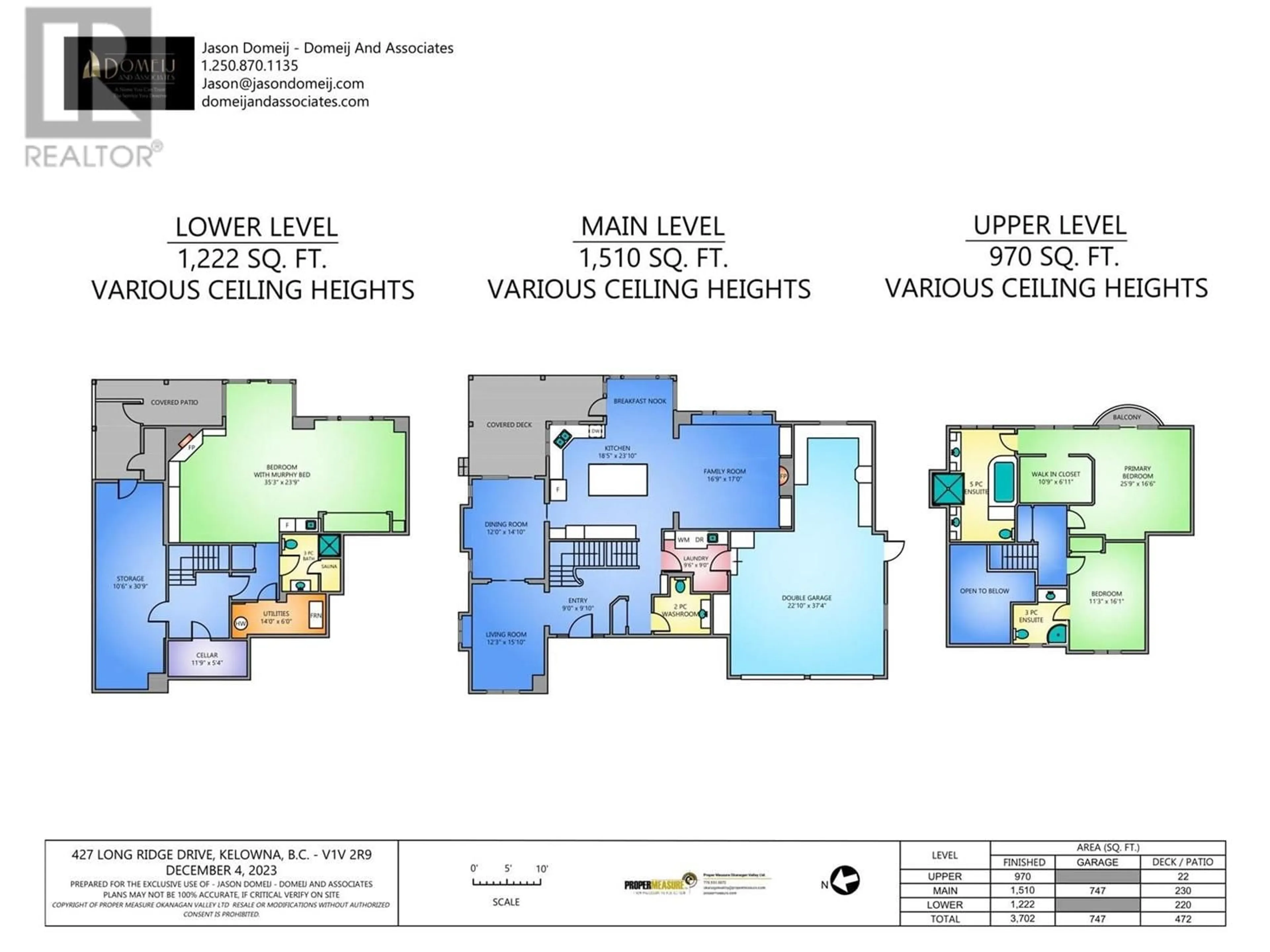 Floor plan for 427 Long Ridge Drive, Kelowna British Columbia V1V2R9