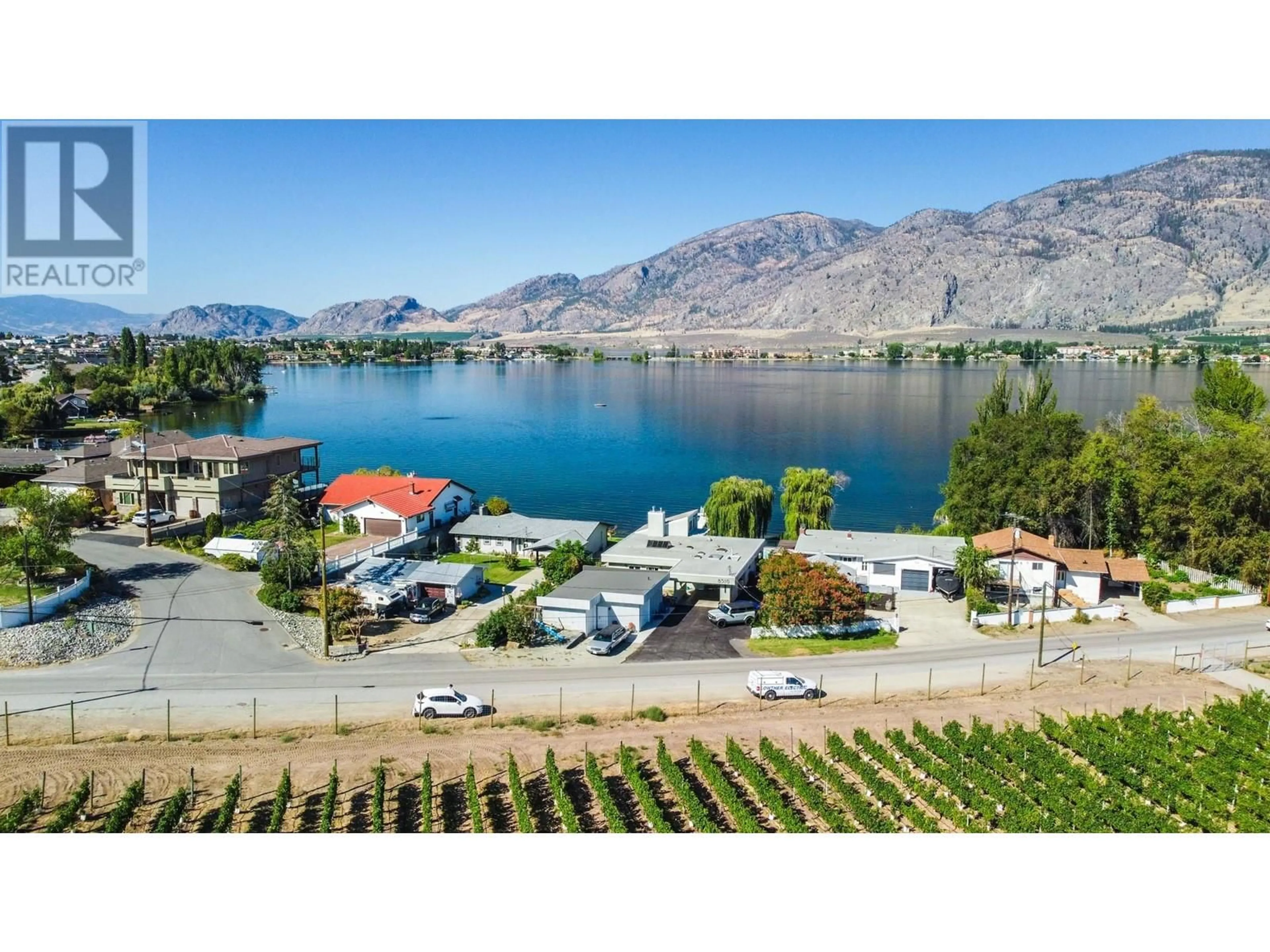 A pic from outside/outdoor area/front of a property/back of a property/a pic from drone, water/lake/river/ocean view for 8516 32ND AVENUE, Osoyoos British Columbia V0H1V1