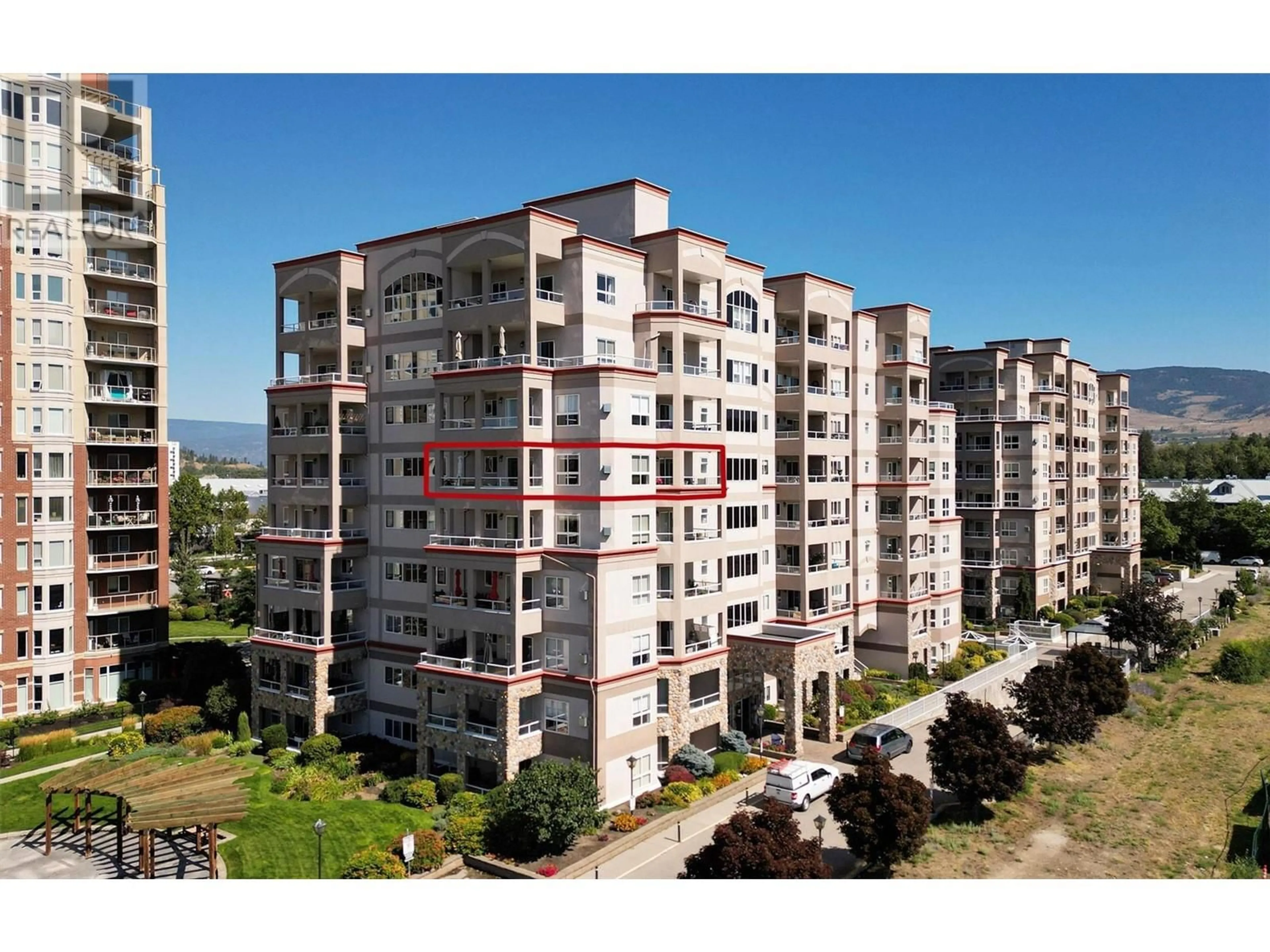 A pic from exterior of the house or condo, the view of city buildings for 1967 Underhill Street Unit# 602, Kelowna British Columbia V1X8C9