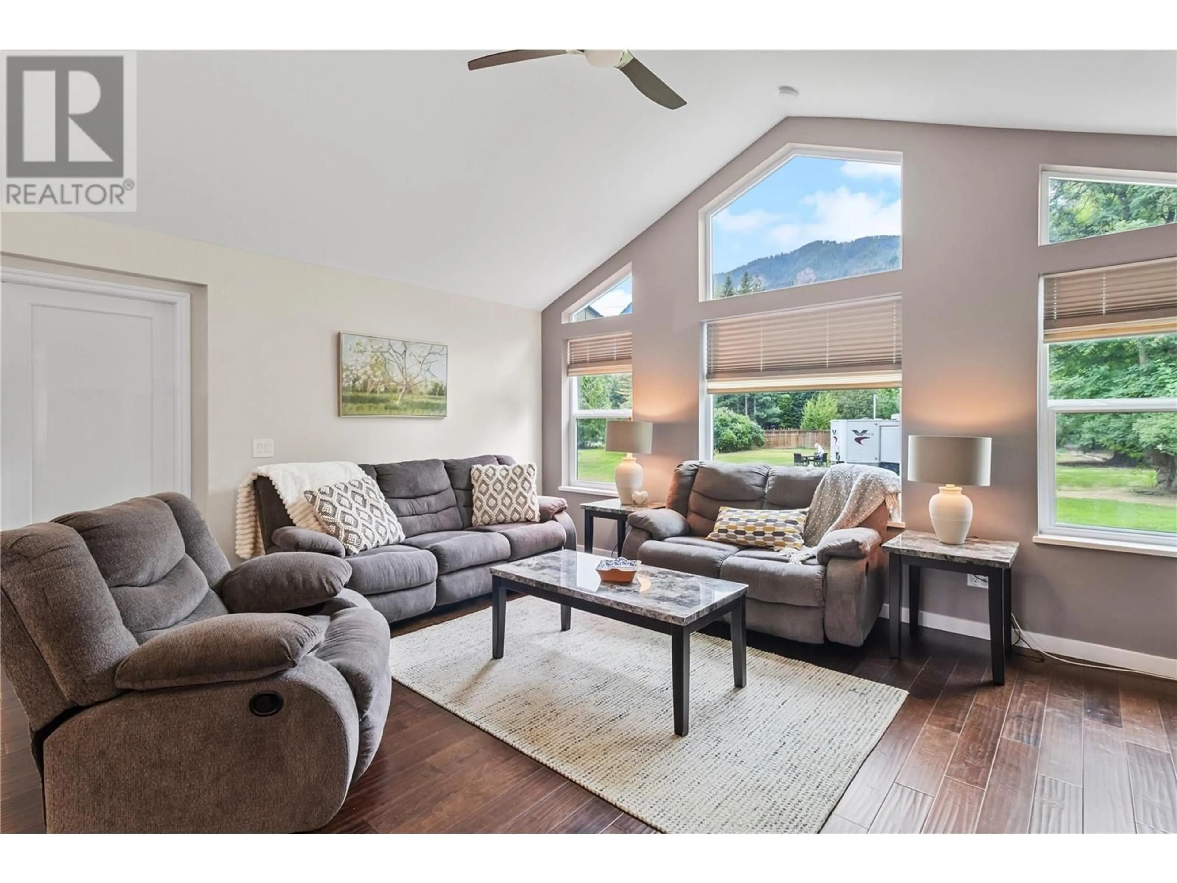 Living room, wood floors for 421 Hillier Road, Sicamous British Columbia V0E2V4