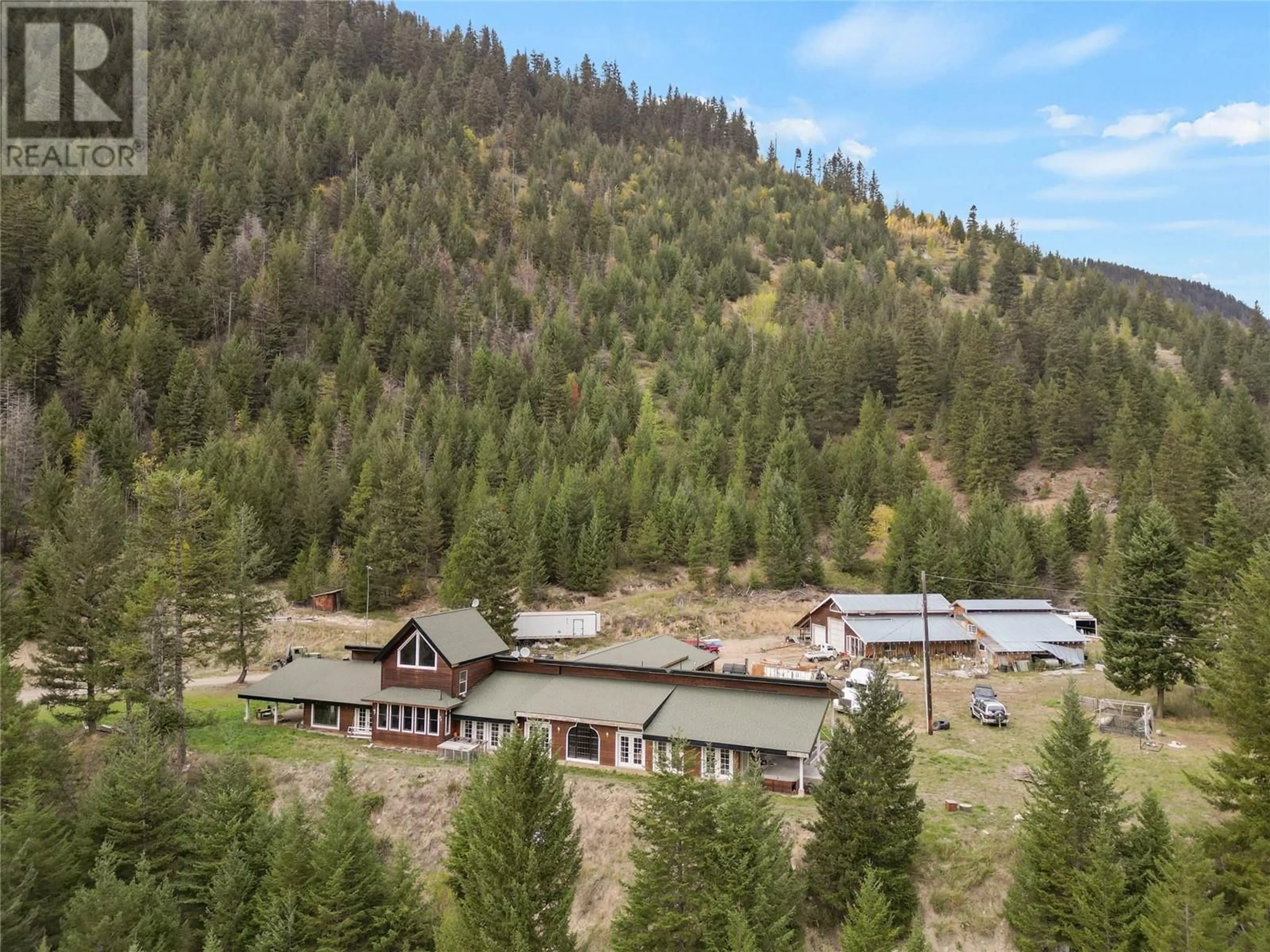 A pic from outside/outdoor area/front of a property/back of a property/a pic from drone, mountain view for 2650 SUMMERS CREEK ROAD, Princeton British Columbia V0X1W0