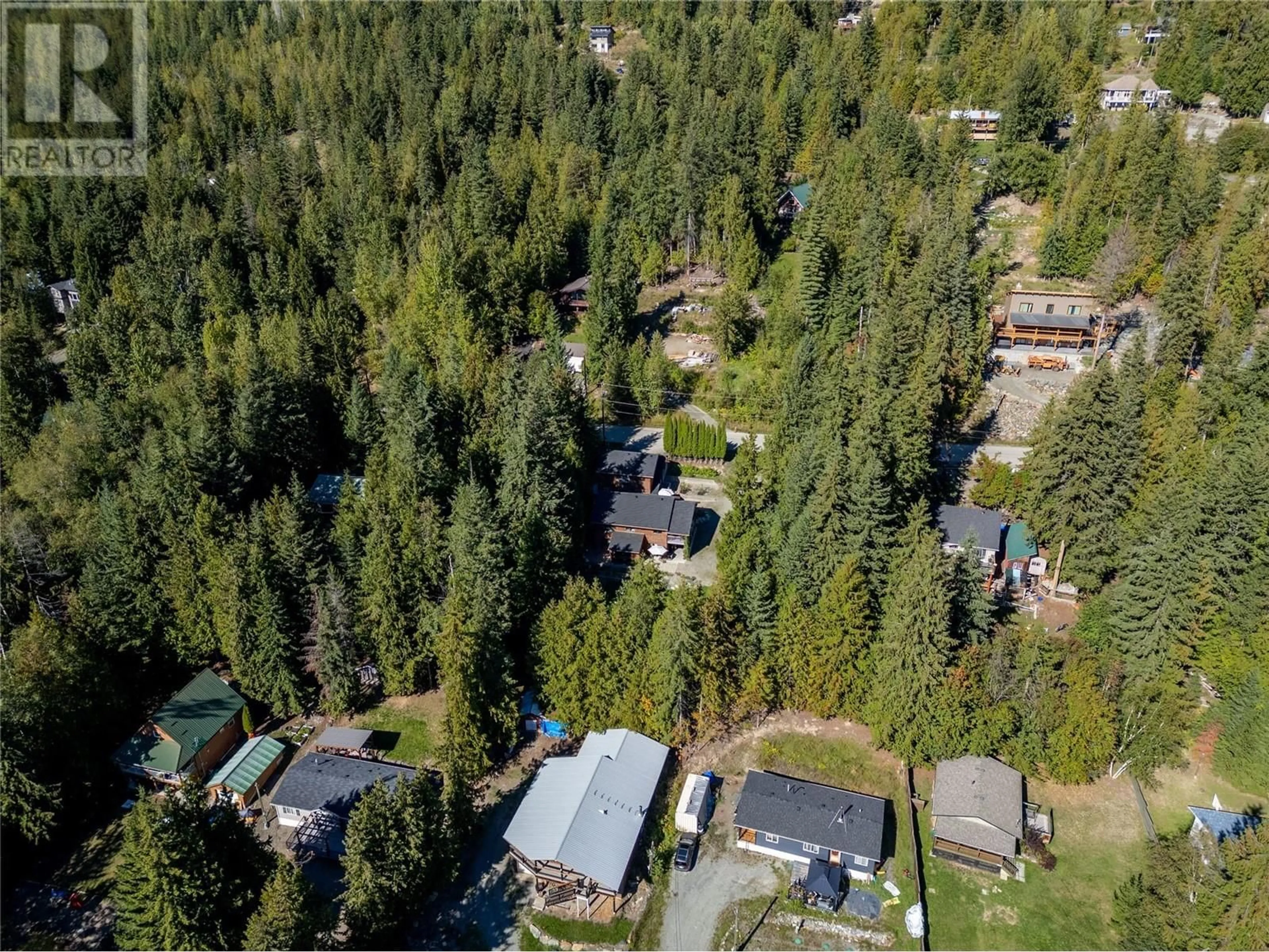 A pic from outside/outdoor area/front of a property/back of a property/a pic from drone, forest/trees view for 7438 Anglemont Drive, Anglemont British Columbia V0E1M8