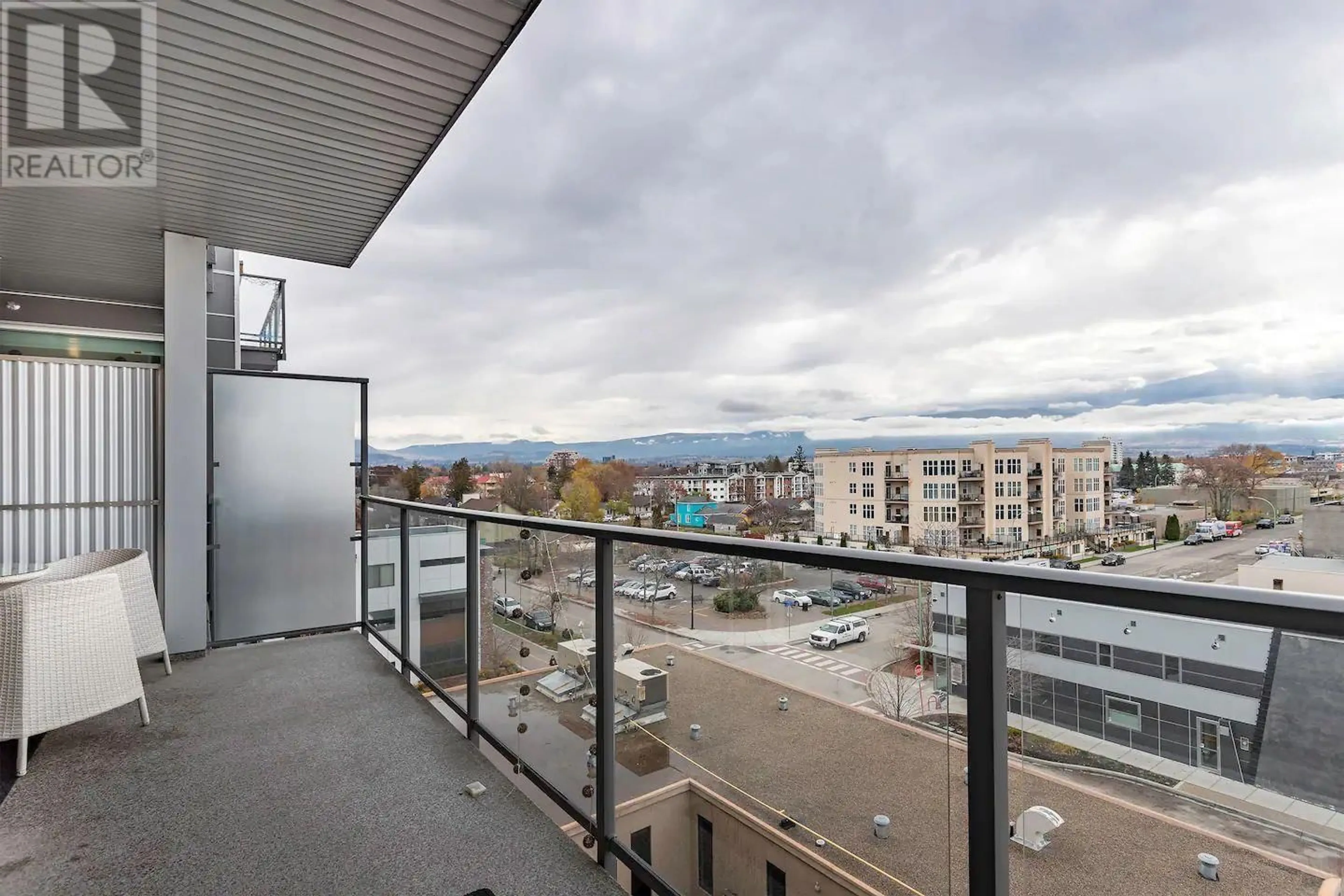 Balcony in the apartment, the view of mountain for 1290 St. Paul Street SW Unit# 511 Lot# 4, Kelowna British Columbia V1Y2C9