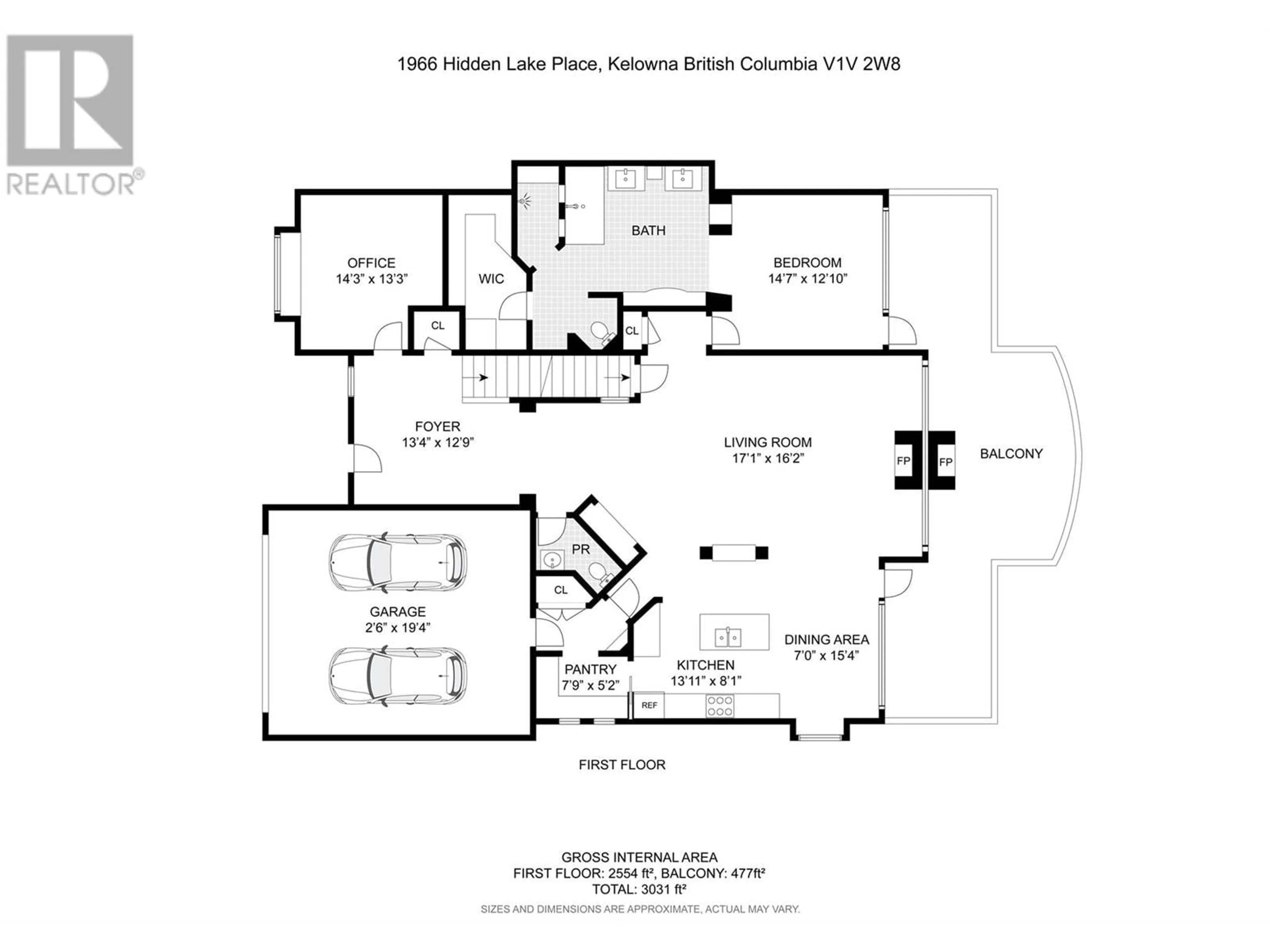 Floor plan for 1966 Hidden Lake Place, Kelowna British Columbia V1V2W8