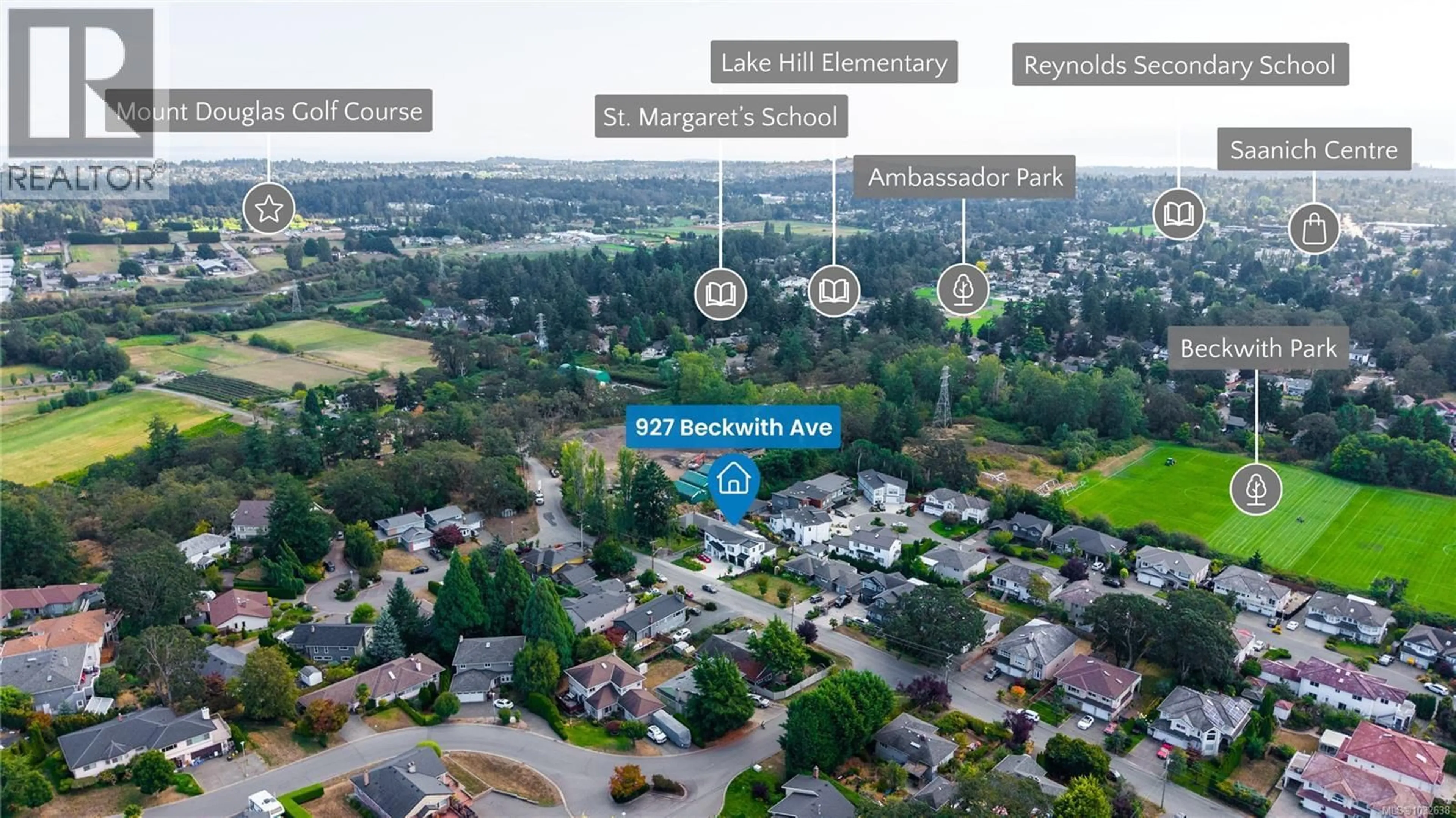 A pic from outside/outdoor area/front of a property/back of a property/a pic from drone, street for 927 BECKWITH AVENUE, Saanich British Columbia V8X3S2