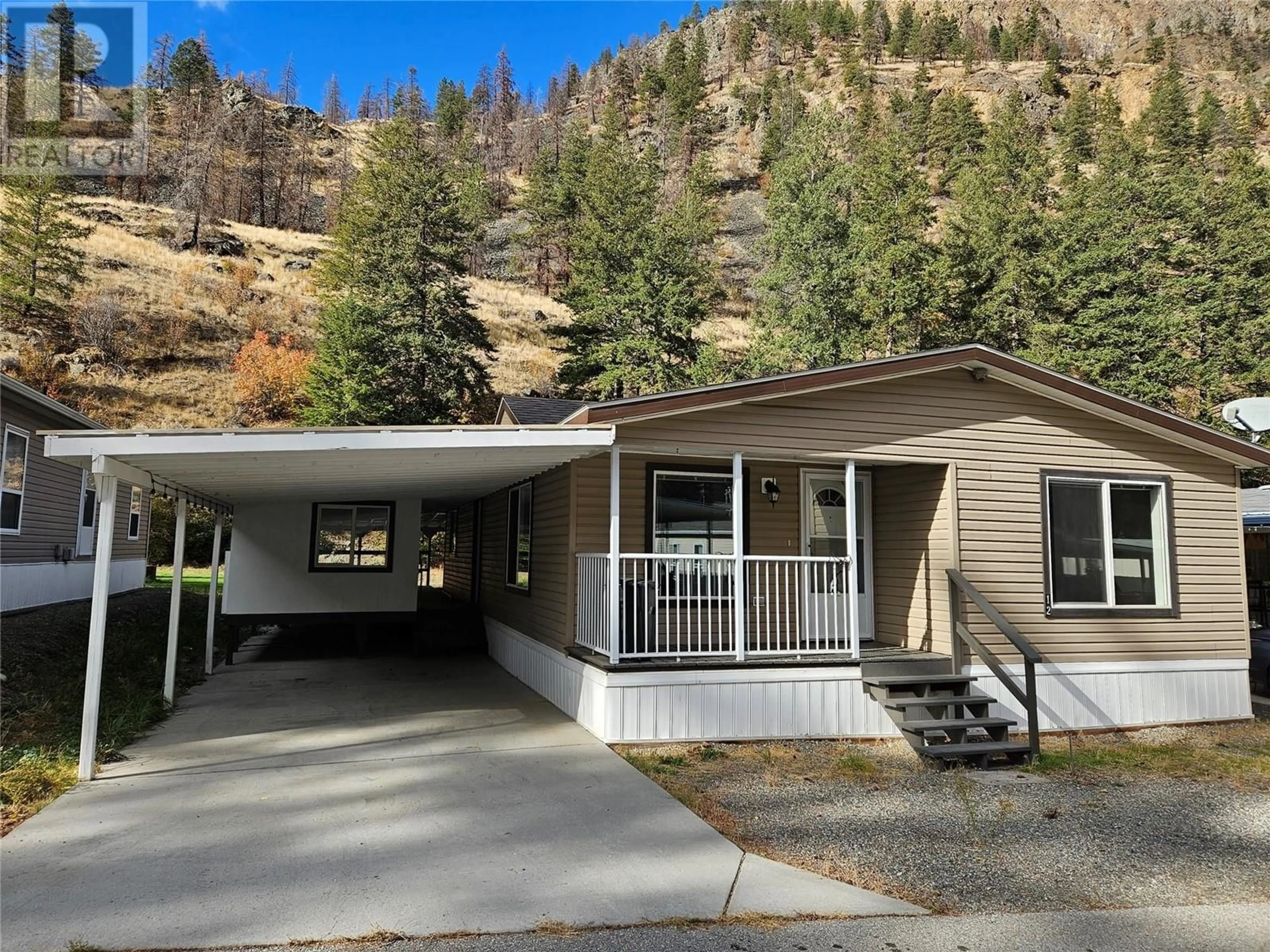 Home with vinyl exterior material, mountain view for 12 - 1518 HIGHWAY 3A OTHER, Keremeos British Columbia V0X1N6