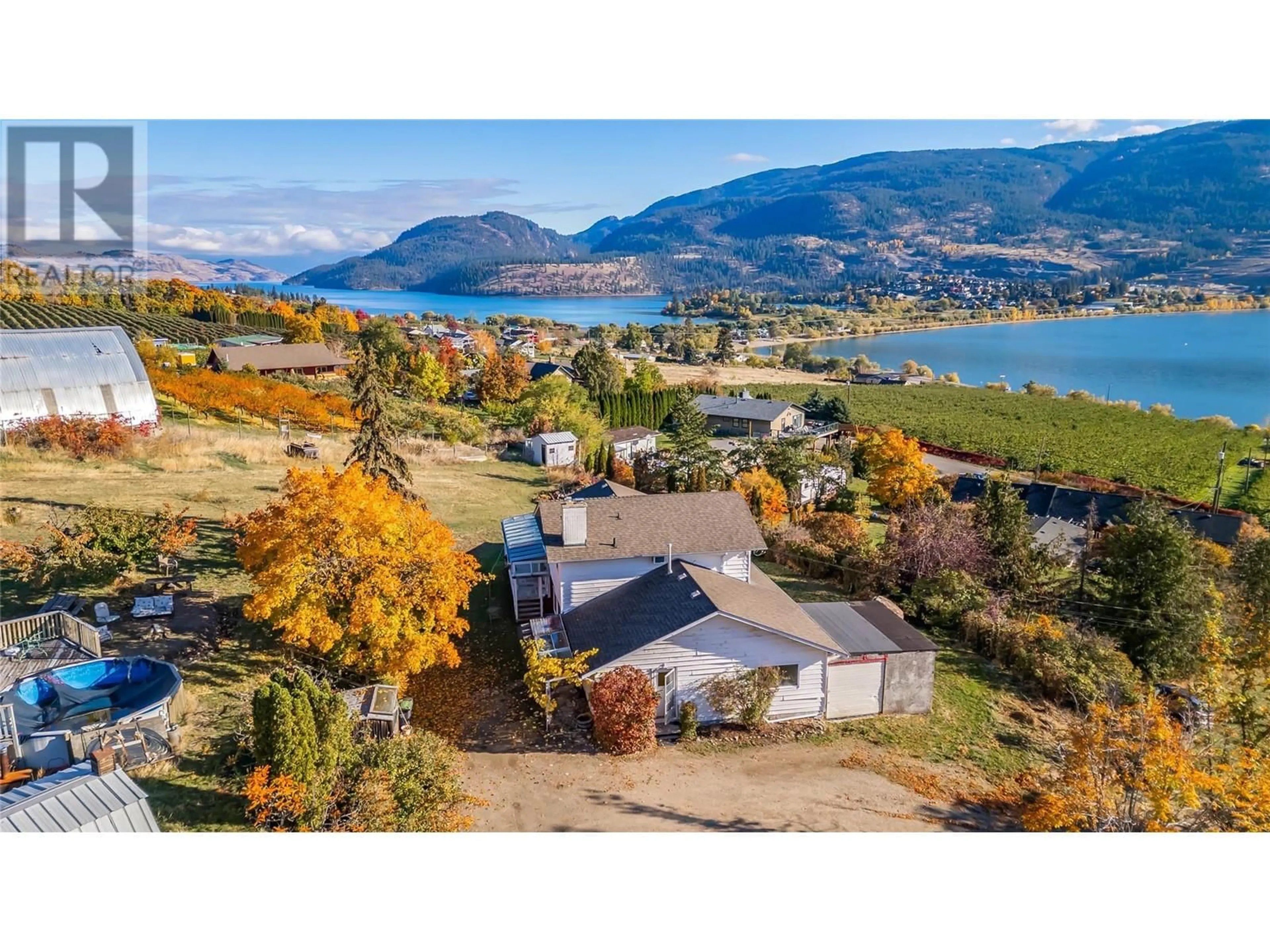 A pic from outside/outdoor area/front of a property/back of a property/a pic from drone, water/lake/river/ocean view for 15370 OLD MISSION ROAD, Lake Country British Columbia V4V2G5
