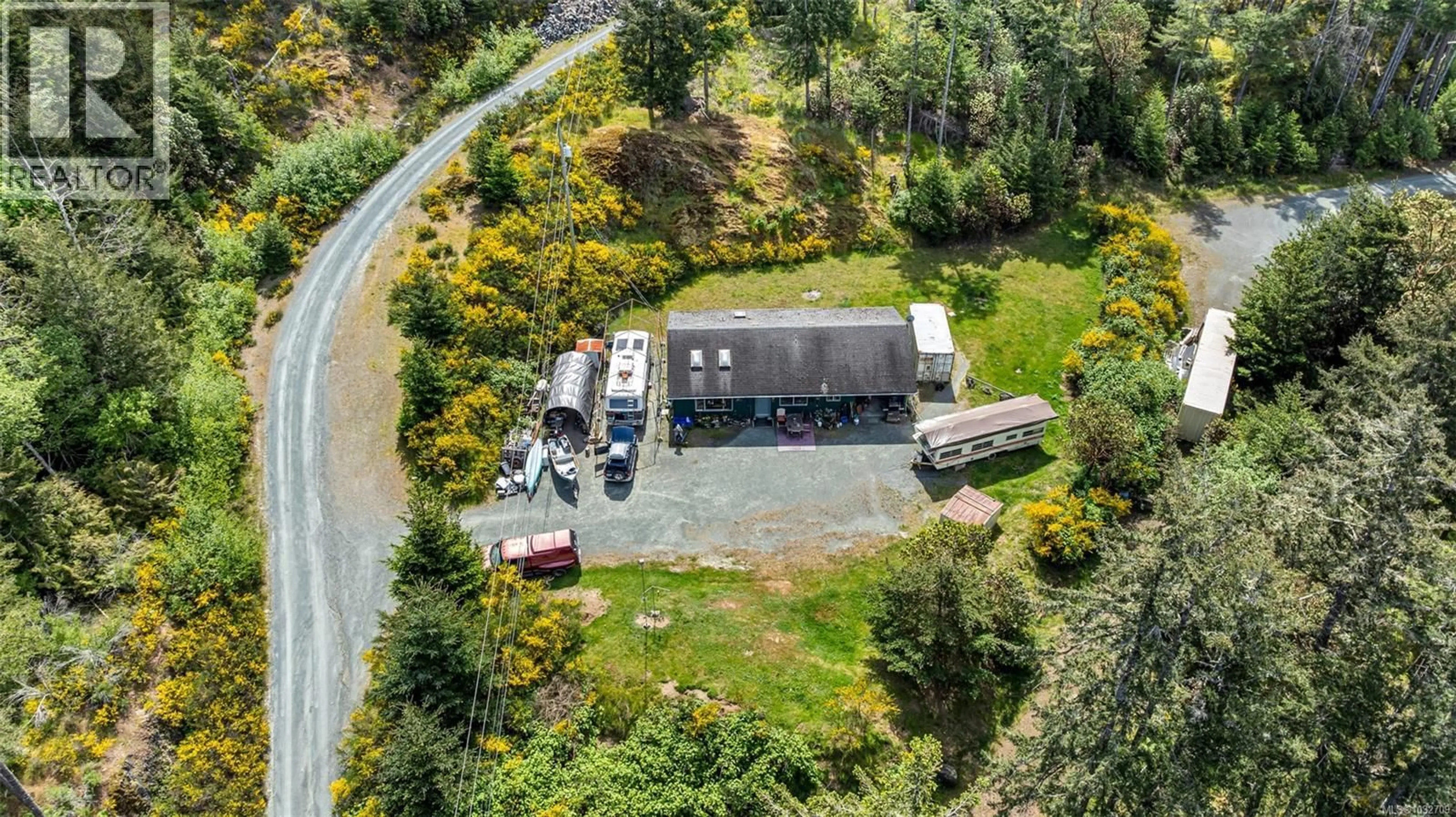 A pic from outside/outdoor area/front of a property/back of a property/a pic from drone, street for 5251 ROCKY POINT ROAD, Metchosin British Columbia V9C4G7