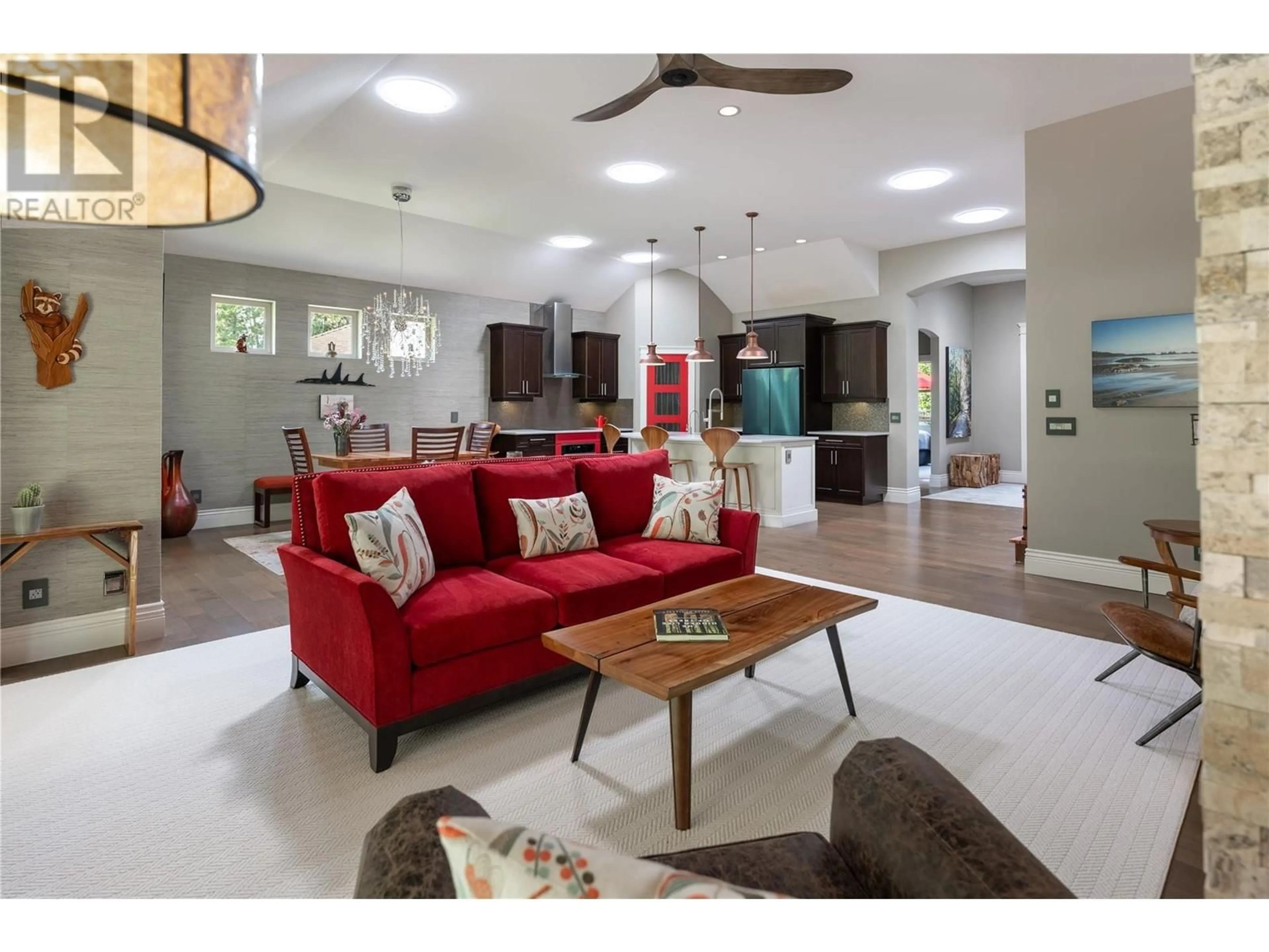 Living room, wood floors for 4169 Gallaghers Fairway S, Kelowna British Columbia V1W5G3