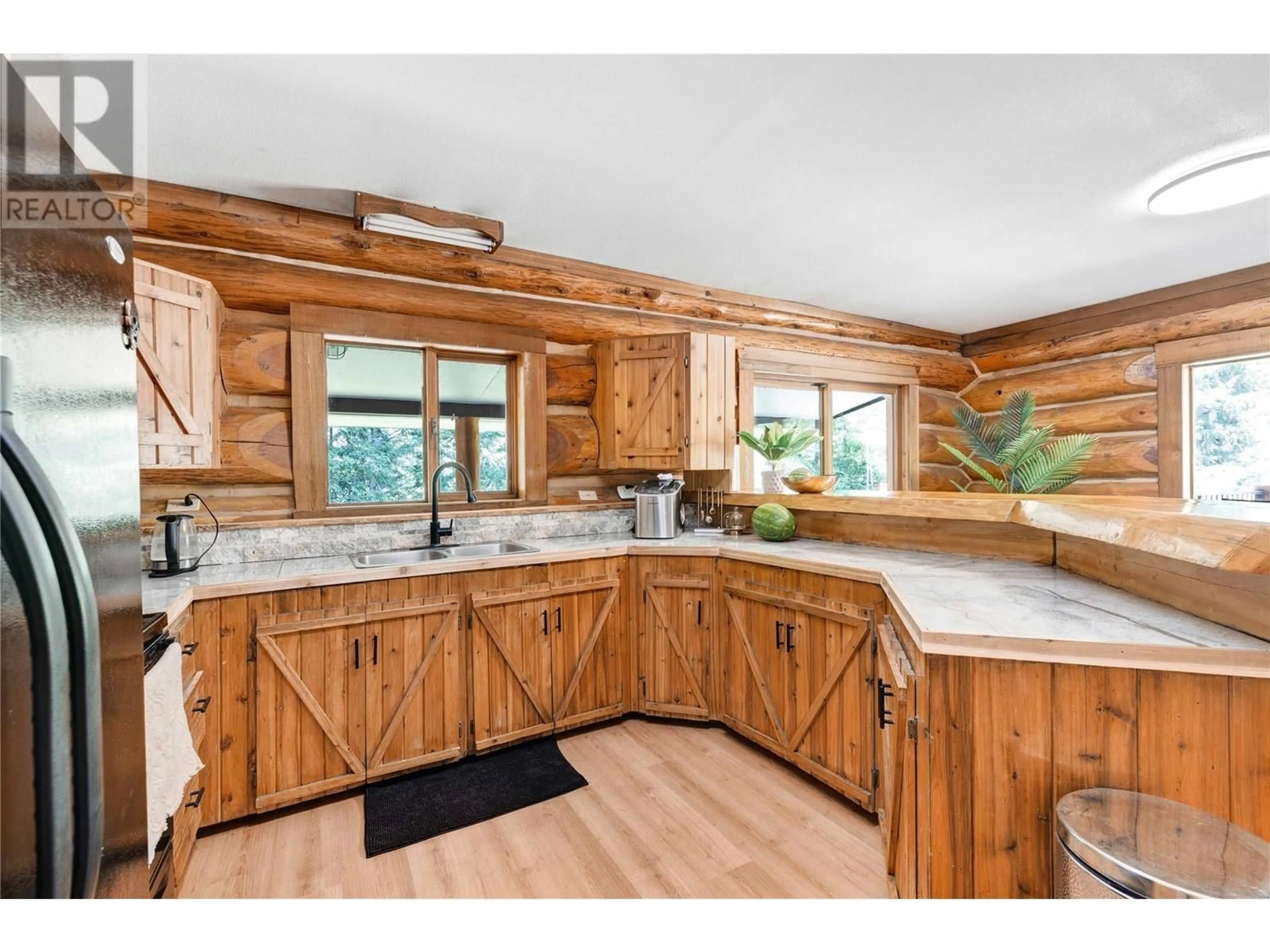 Rustic kitchen, wood floors, cottage for 8240 Loakin Bear Creek Road, Chase British Columbia V0E1M2