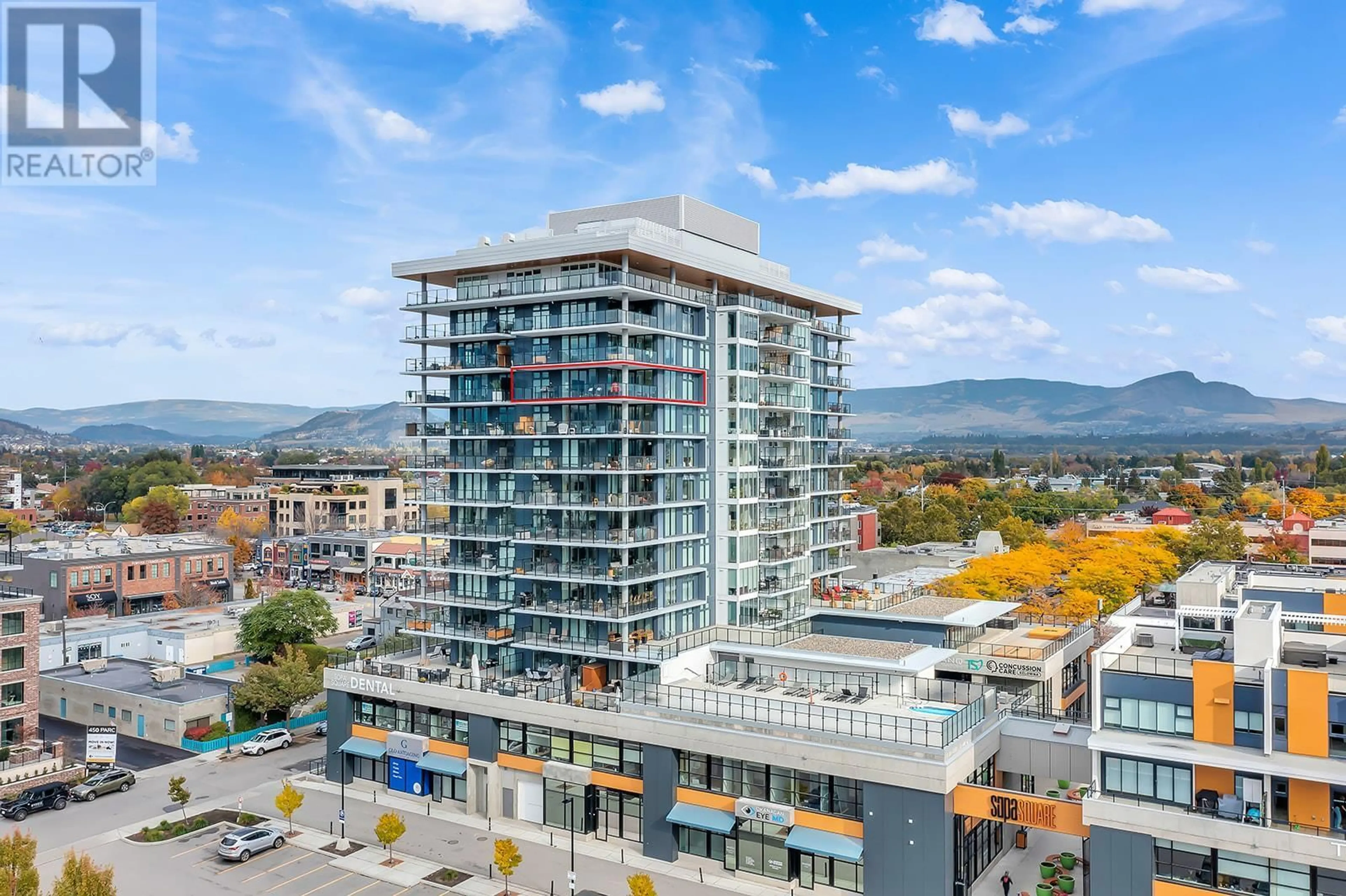 A pic from exterior of the house or condo, the view of city buildings for 485 Groves Avenue Unit# 1105, Kelowna British Columbia V1Y0C1