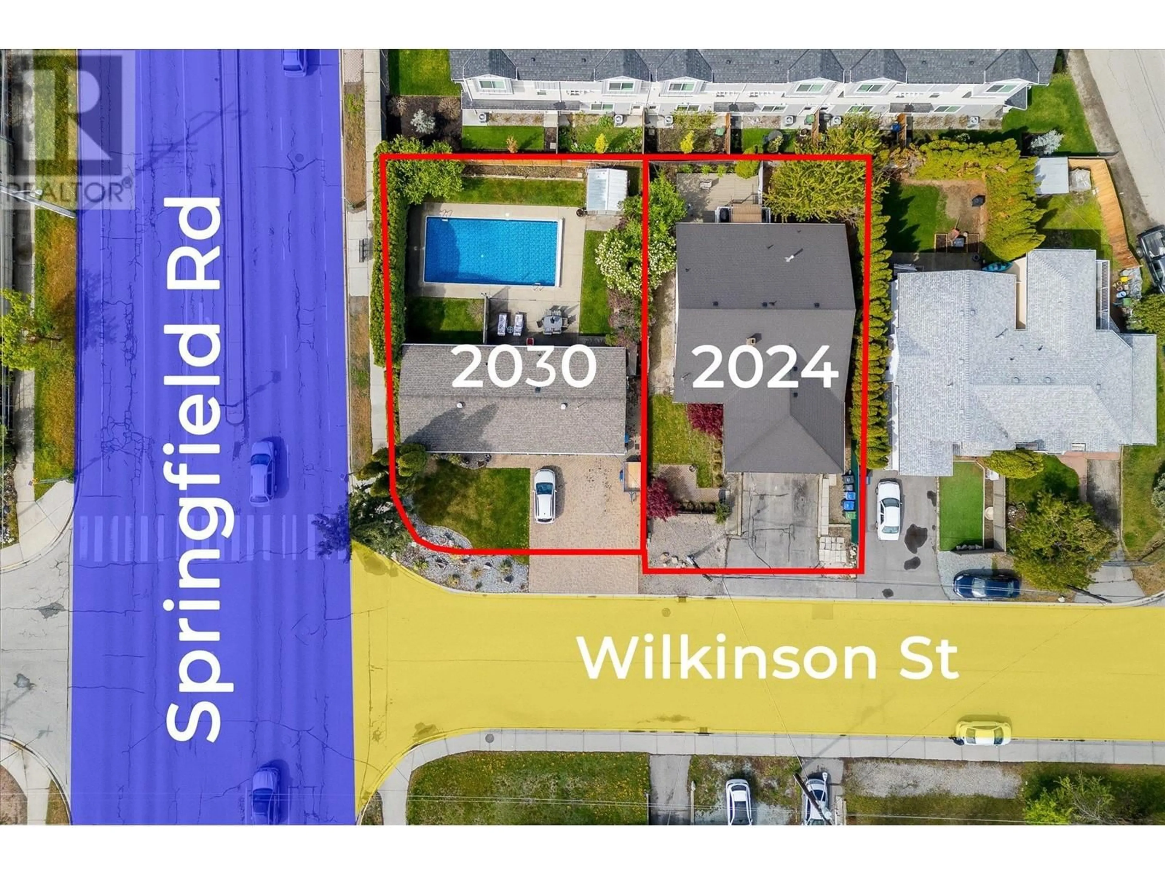 A pic from outside/outdoor area/front of a property/back of a property/a pic from drone, street for 2030 WILKINSON STREET, Kelowna British Columbia V1Y3Z8
