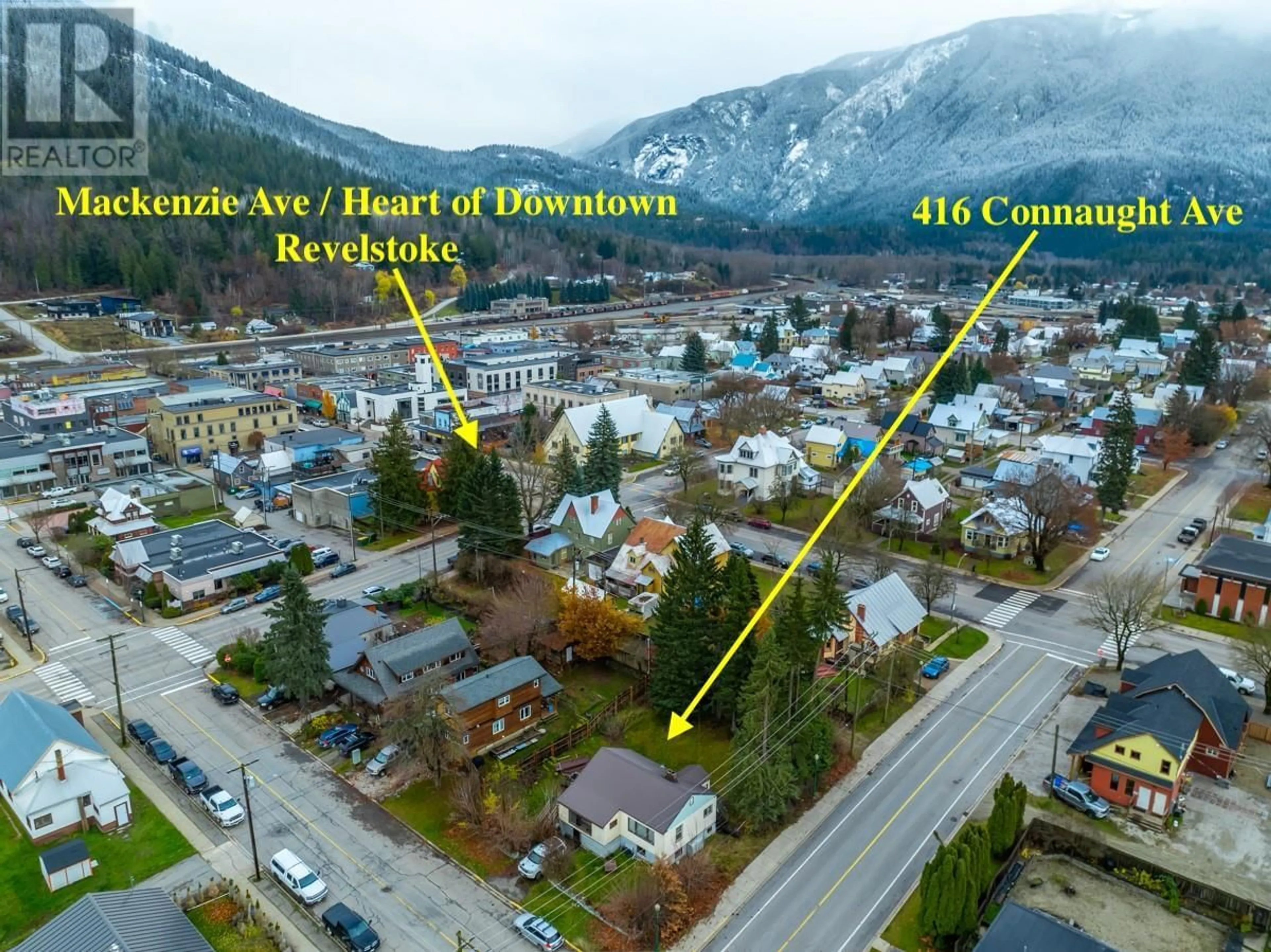 A pic from exterior of the house or condo, the street view for 416 Connaught Avenue, Revelstoke British Columbia V0E2S0