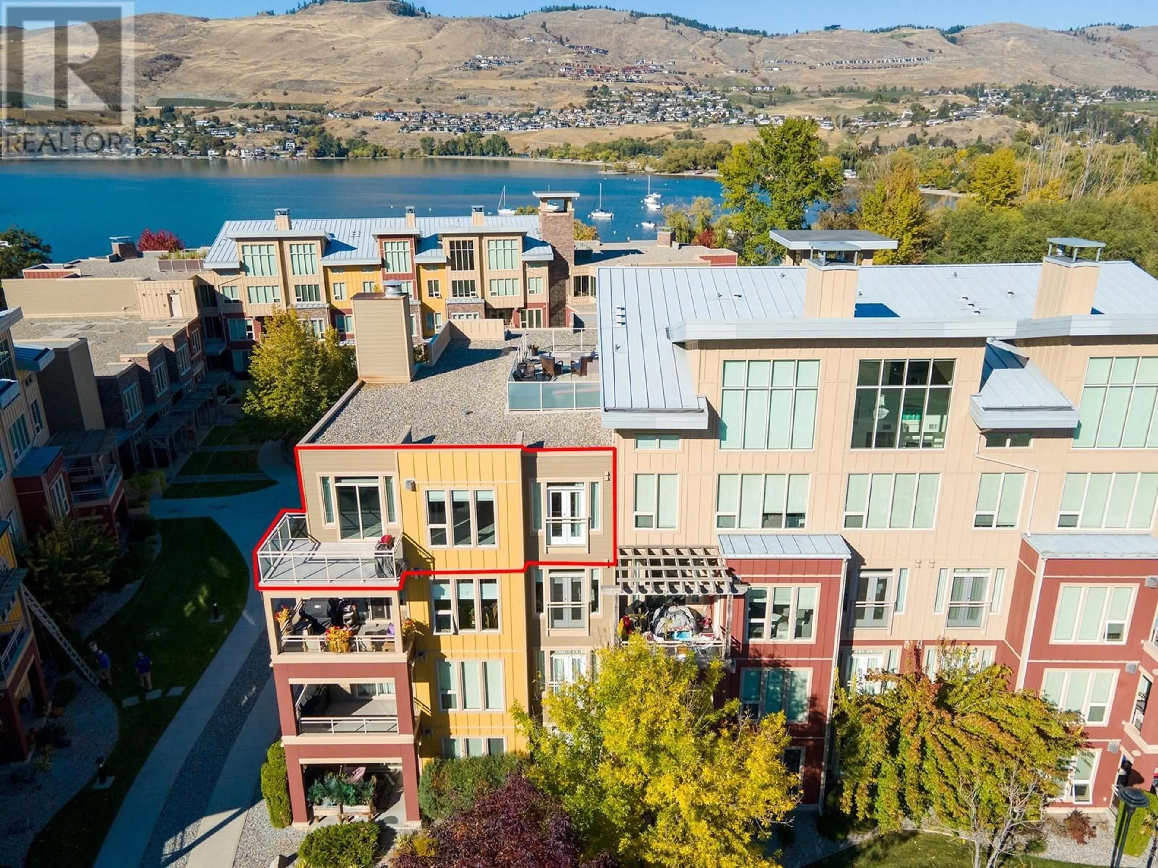 A pic from outside/outdoor area/front of a property/back of a property/a pic from drone, water/lake/river/ocean view for 2402 - 7343 OKANAGAN LANDING ROAD, Vernon British Columbia V1H2J6