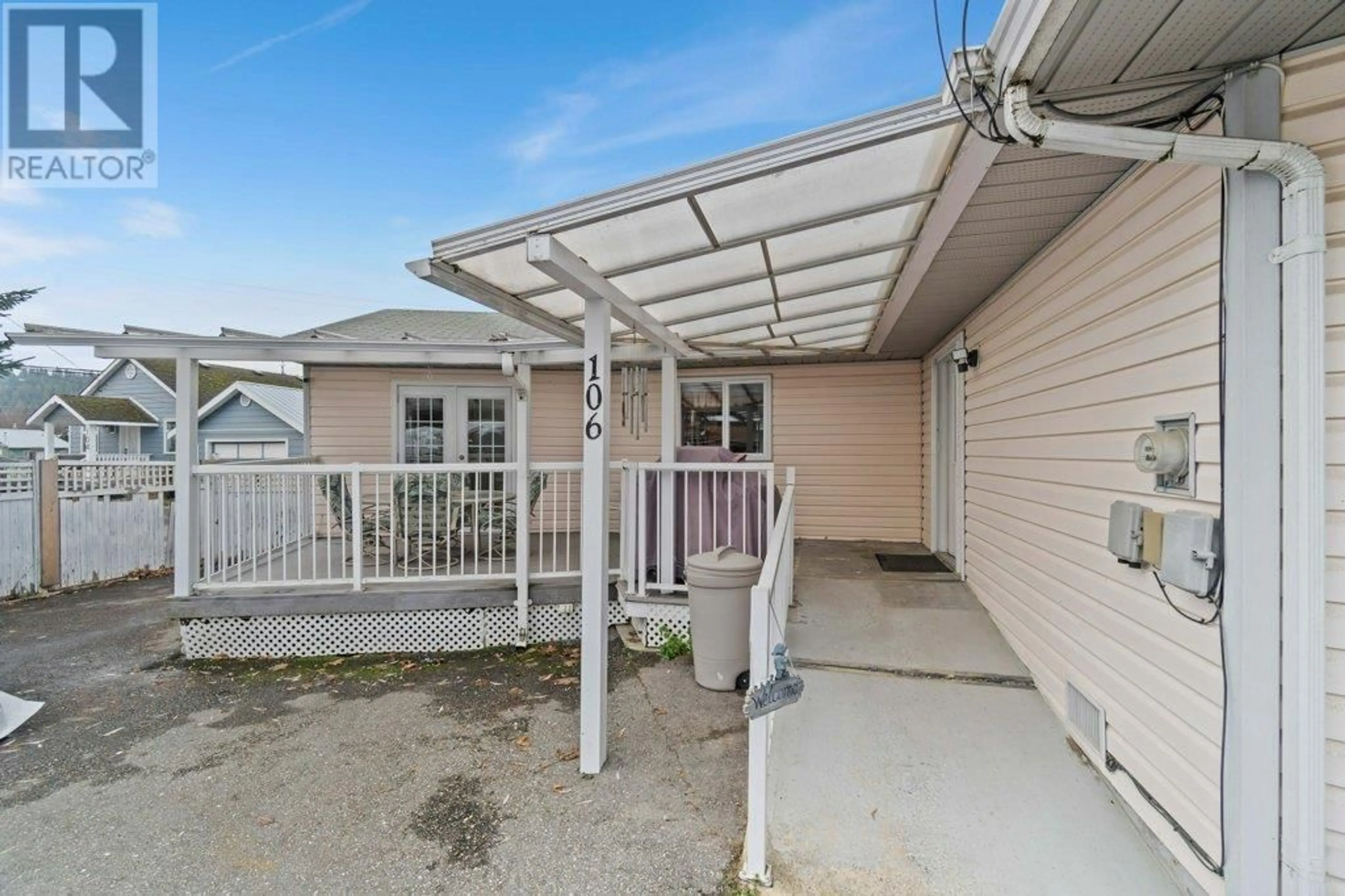 Patio, the fenced backyard for 106 Crescent Drive, Enderby British Columbia V0E1V2