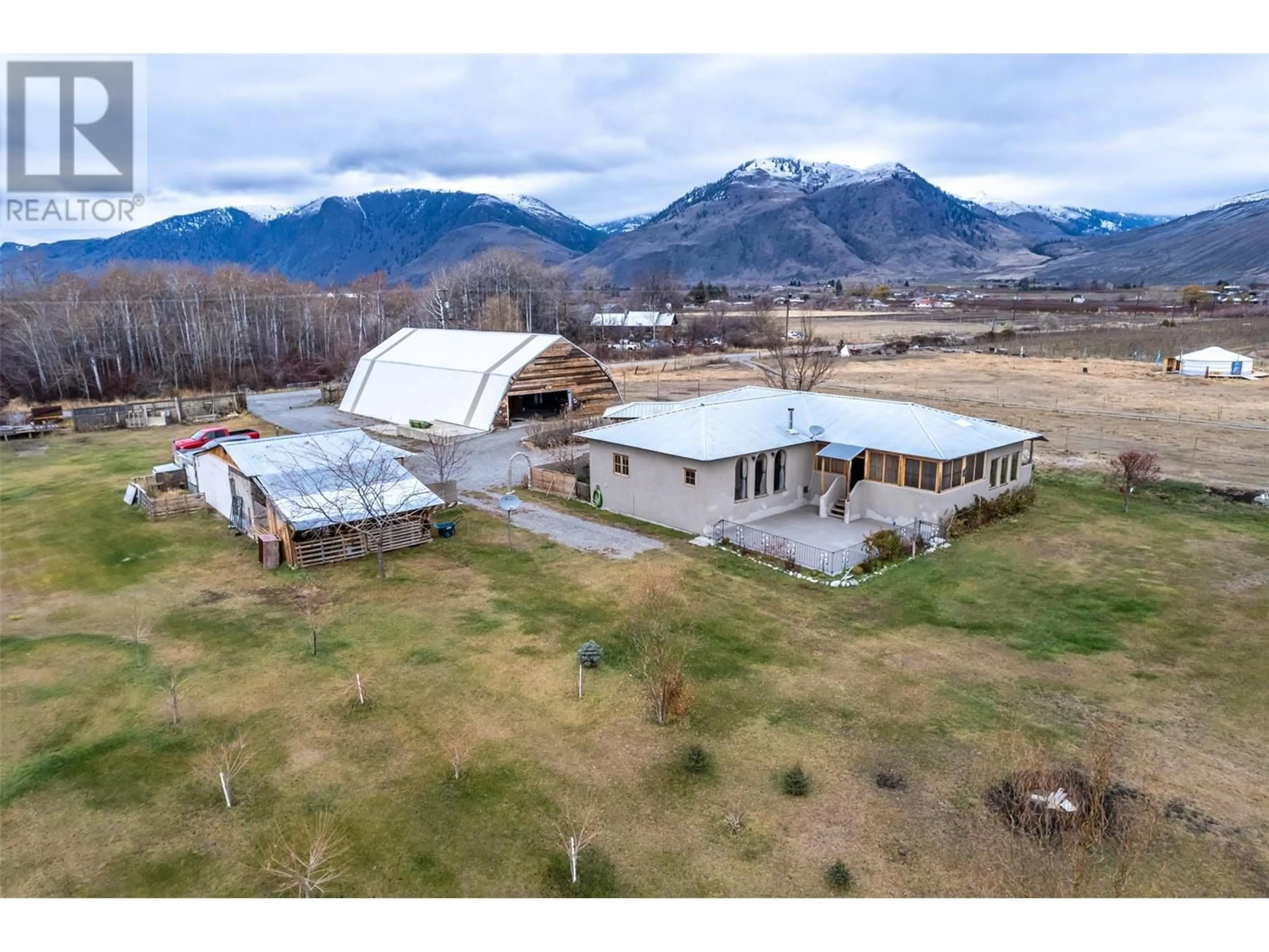 A pic from outside/outdoor area/front of a property/back of a property/a pic from drone, mountain view for 510 BEECROFT RIVER ROAD, Cawston British Columbia V0X1C1