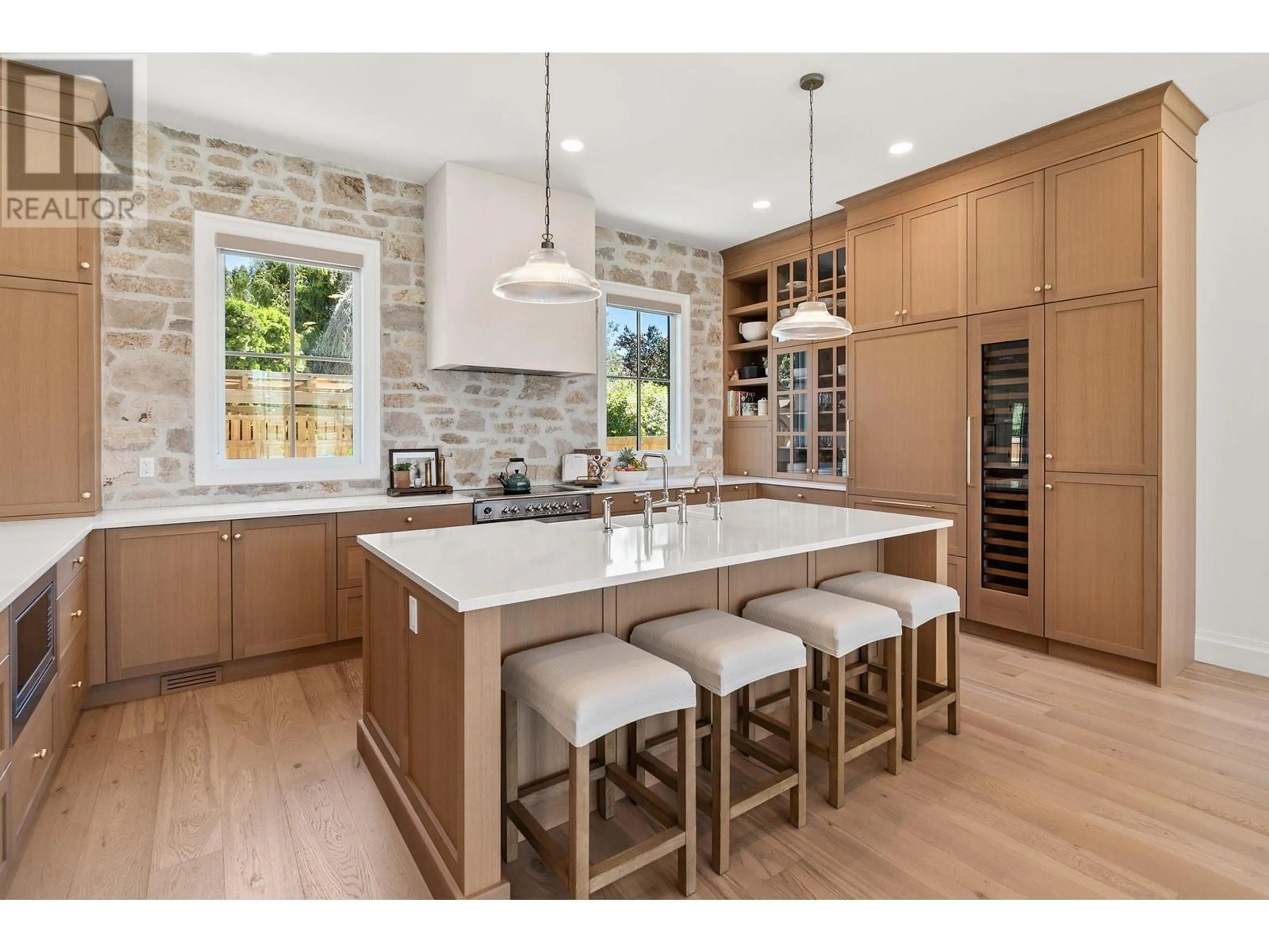 Contemporary kitchen, wood floors, mountain for 4015 Belmont Road, Kelowna British Columbia V1W2Z2