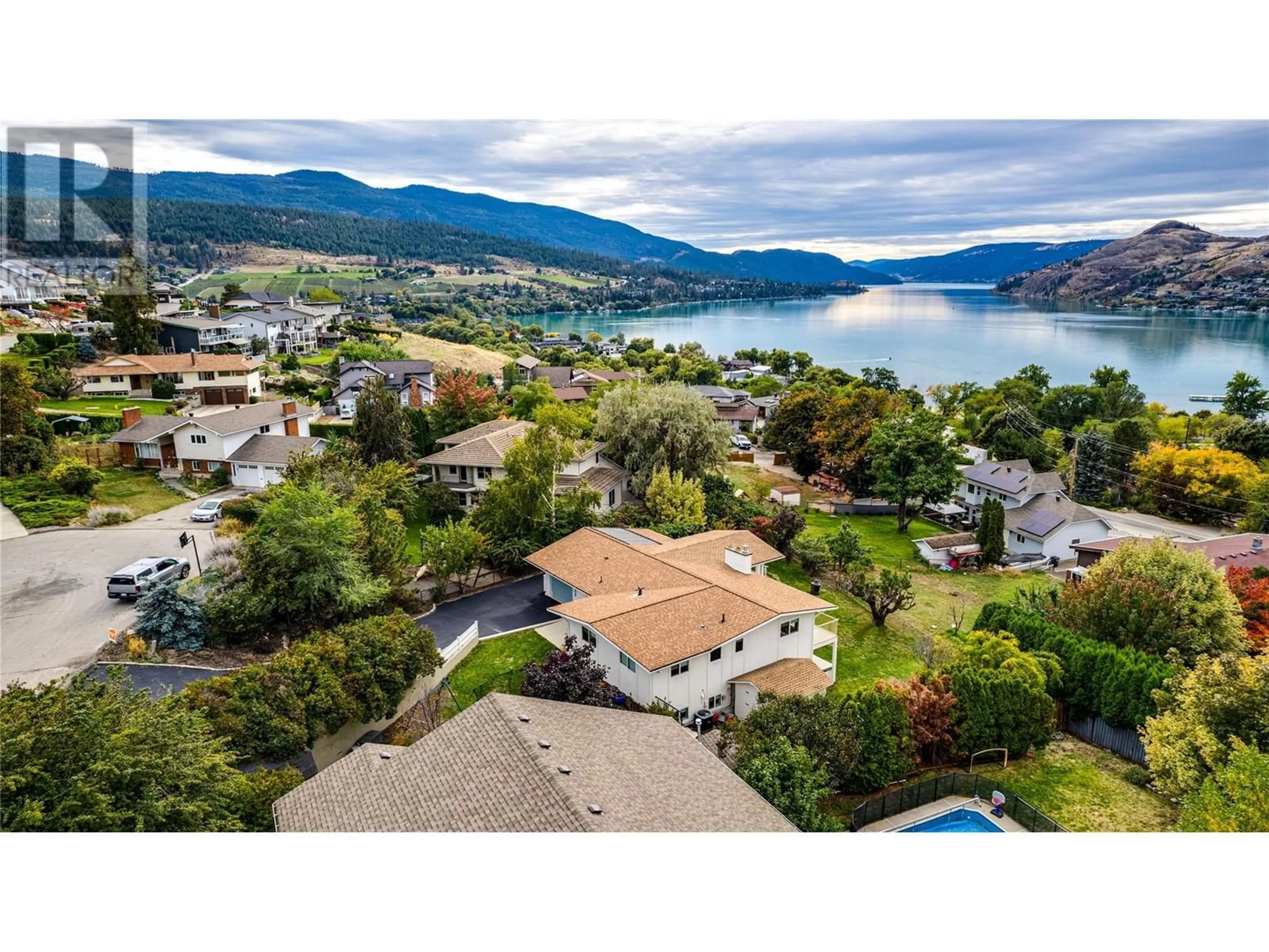 A pic from outside/outdoor area/front of a property/back of a property/a pic from drone, water/lake/river/ocean view for 8908 Cherry Lane, Coldstream British Columbia V1B1V9