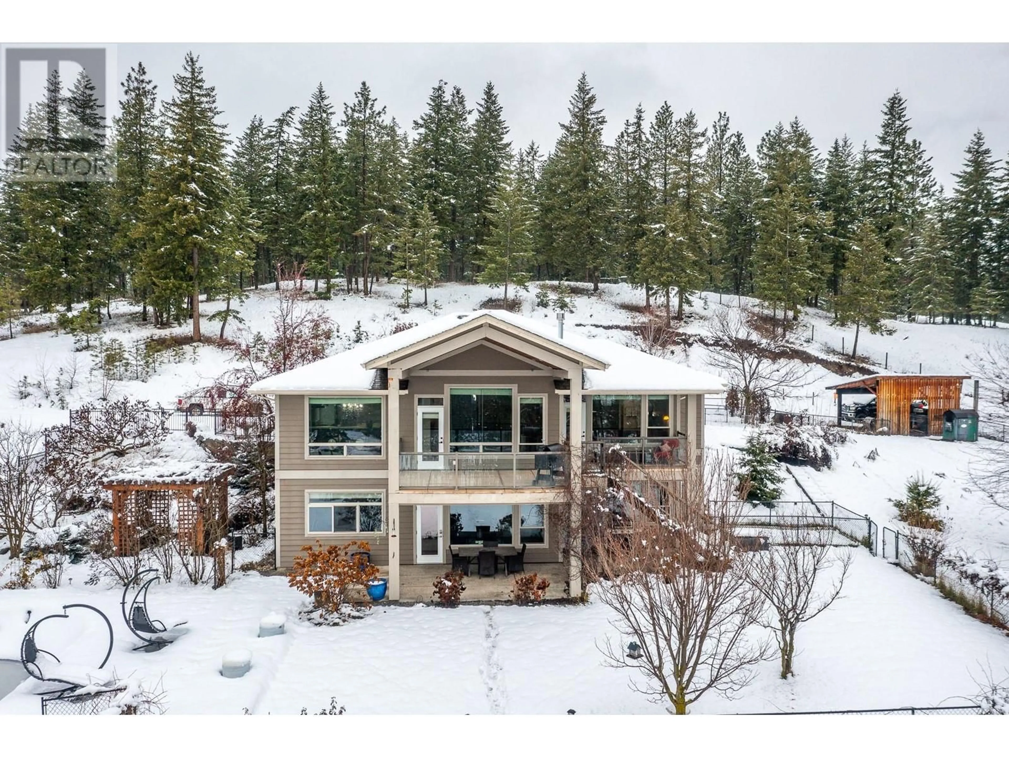 A pic from outside/outdoor area/front of a property/back of a property/a pic from drone, mountain view for 3888 Salmon River Road, Falkland British Columbia V0E1W0