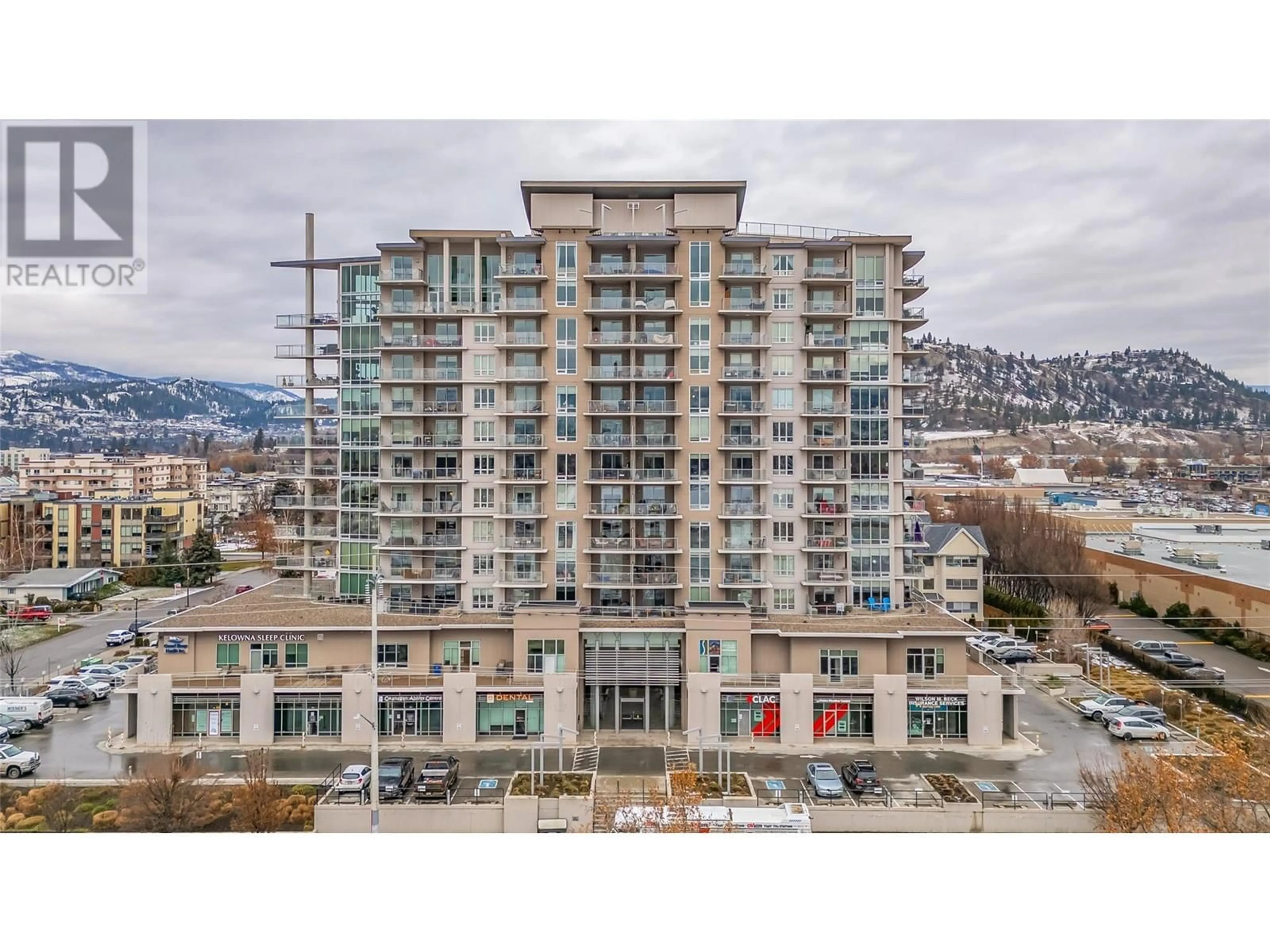 A pic from outside/outdoor area/front of a property/back of a property/a pic from drone, city buildings view from balcony for 2040 Springfield Road Unit# 904, Kelowna British Columbia V1Y9N7