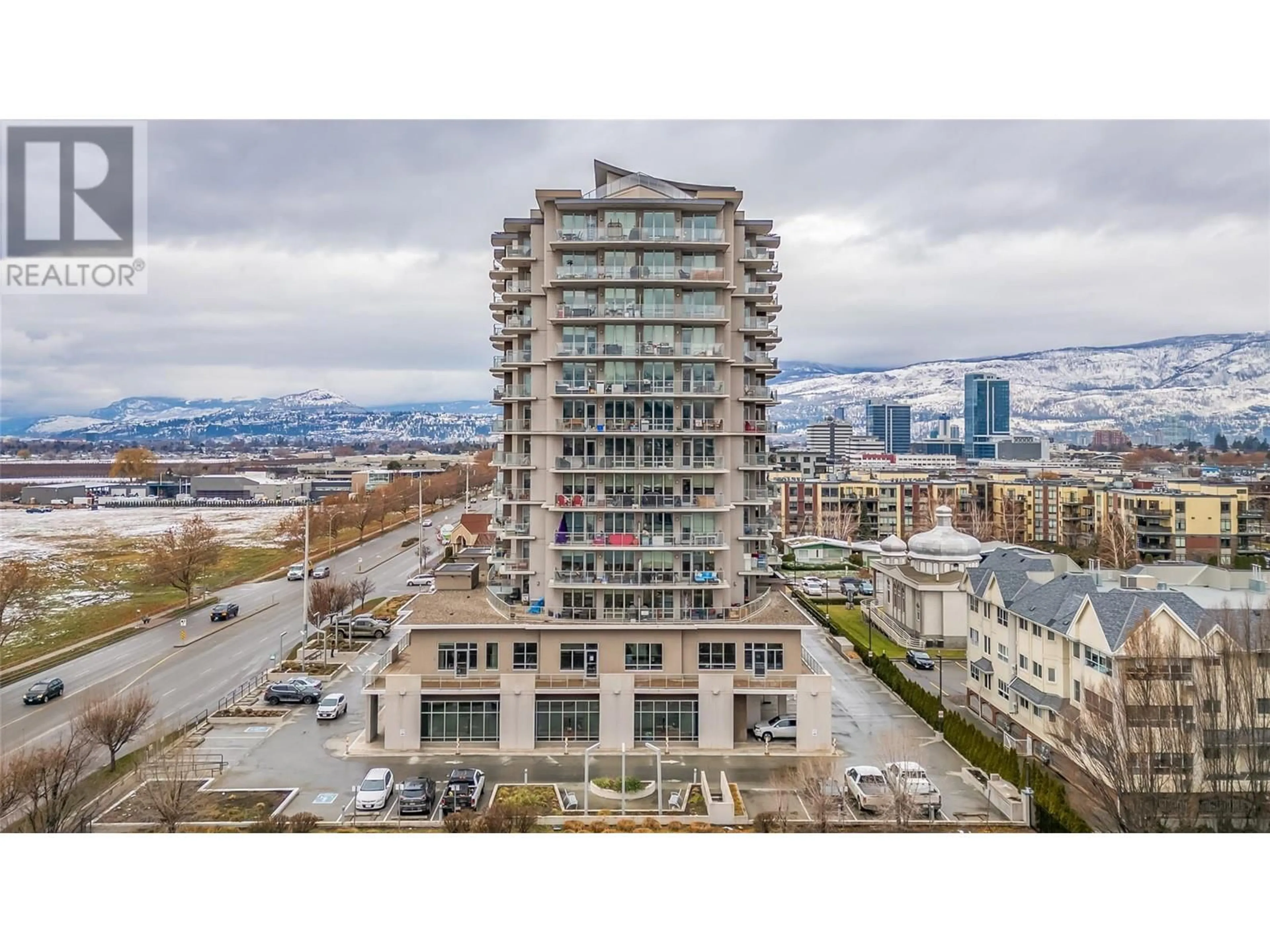 A pic from outside/outdoor area/front of a property/back of a property/a pic from drone, city buildings view from balcony for 2040 Springfield Road Unit# 904, Kelowna British Columbia V1Y9N7