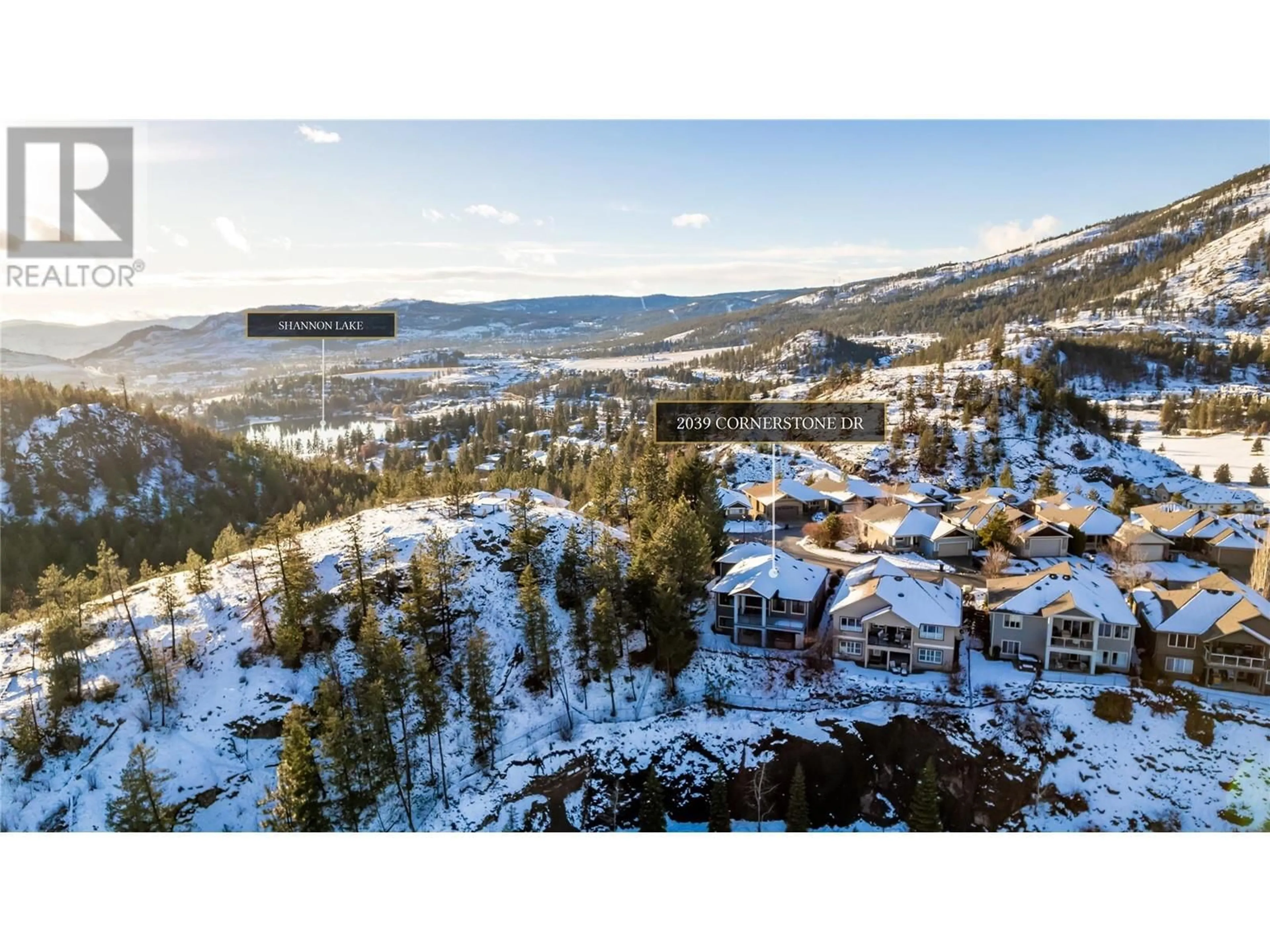 A pic from outside/outdoor area/front of a property/back of a property/a pic from drone, mountain view for 2039 Cornerstone Drive, West Kelowna British Columbia V4T2Y3