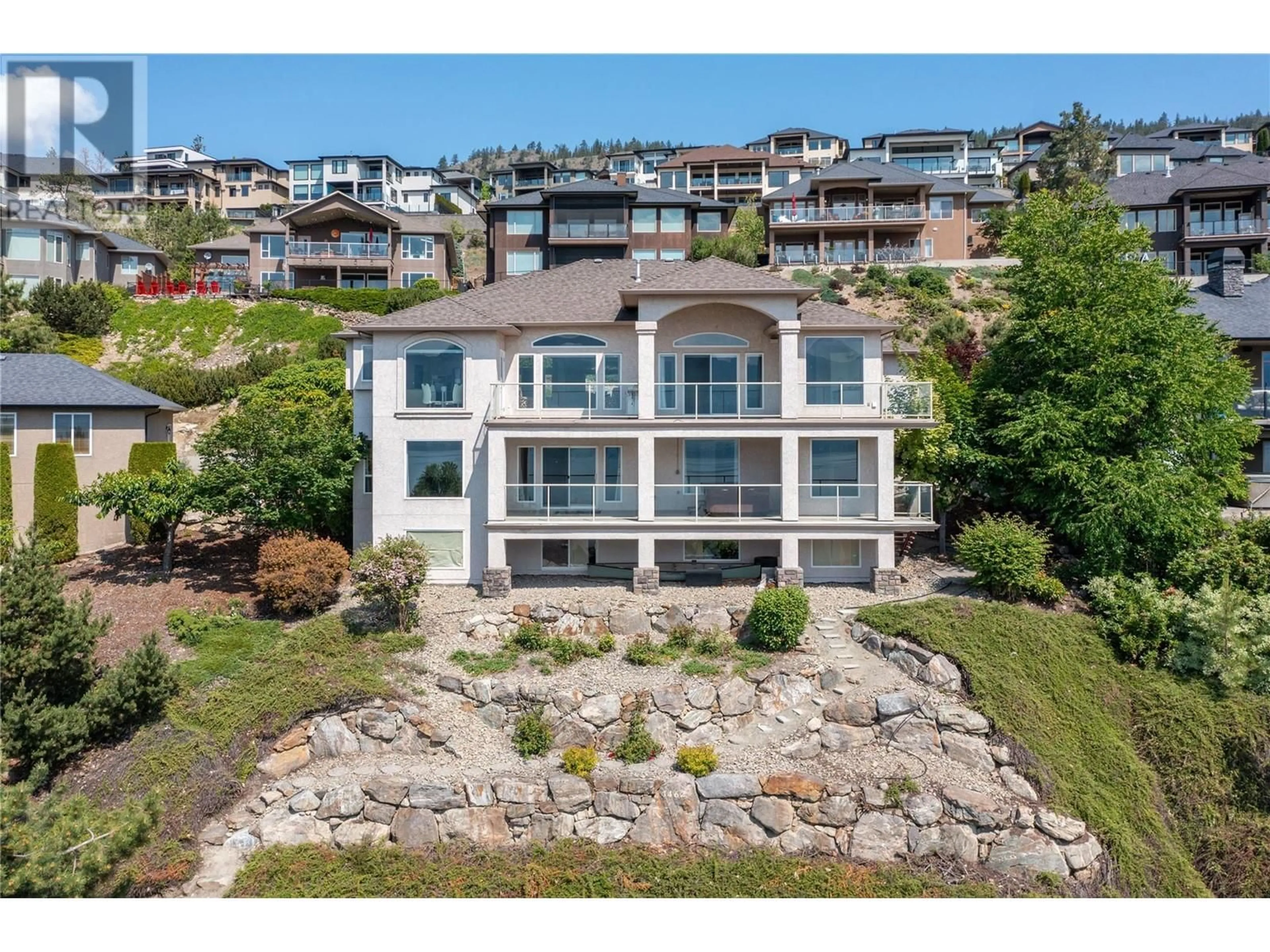 A pic from outside/outdoor area/front of a property/back of a property/a pic from drone, water/lake/river/ocean view for 1462 Gregory Road, West Kelowna British Columbia V4T2R2