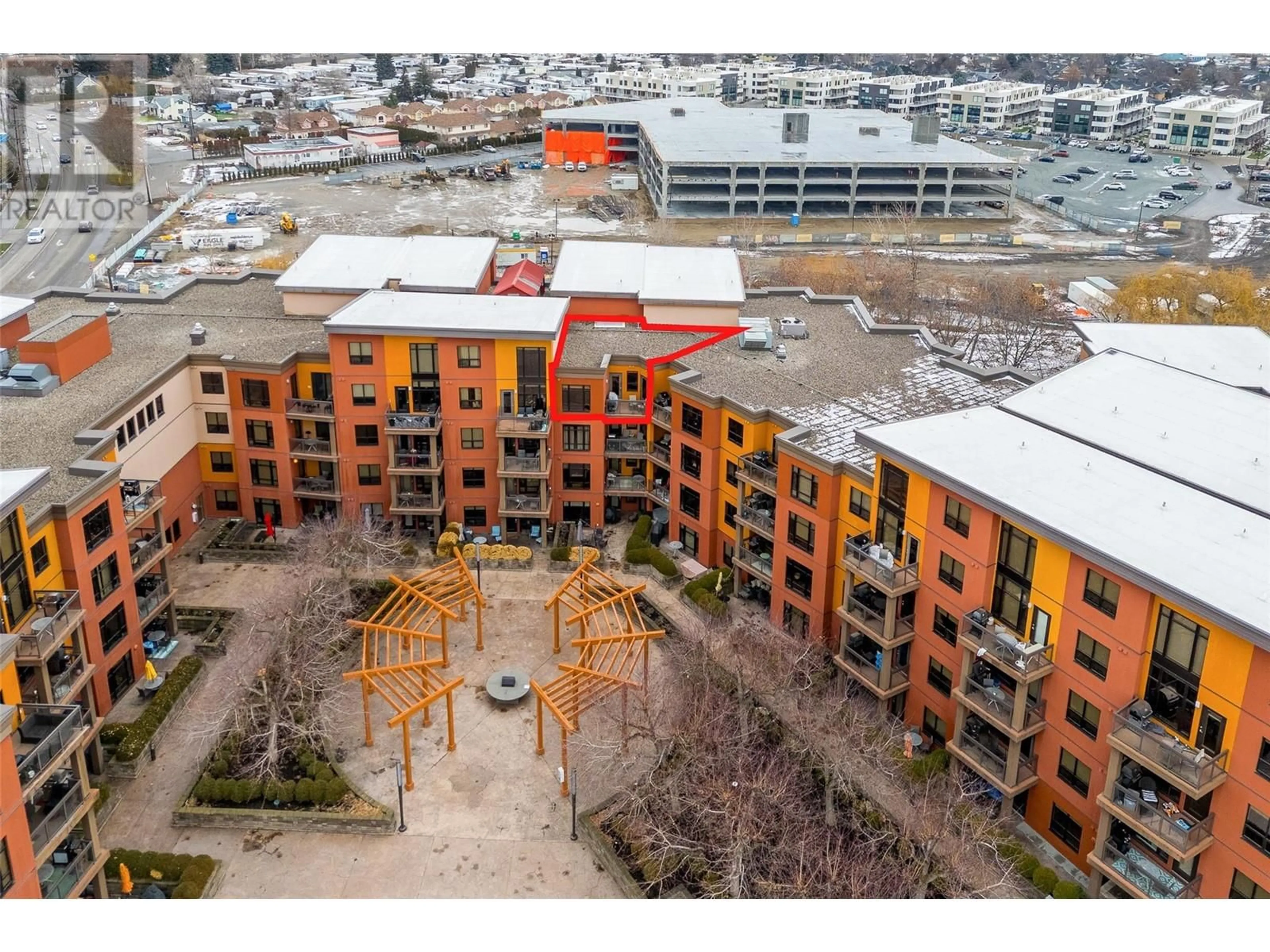 A pic from outside/outdoor area/front of a property/back of a property/a pic from drone, city buildings view from balcony for 654 Cook Road Unit# 627, Kelowna British Columbia V1W3G7