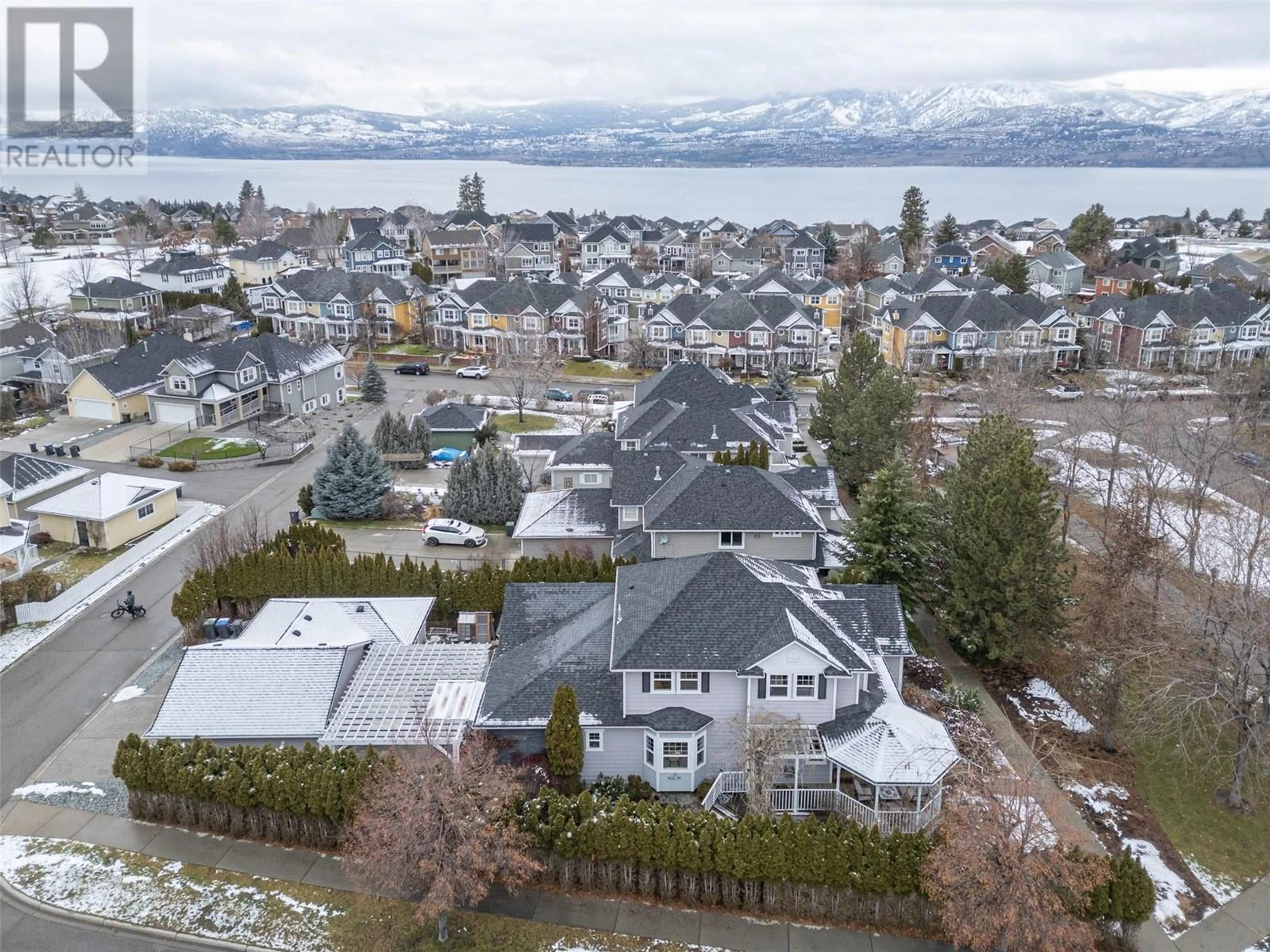 A pic from outside/outdoor area/front of a property/back of a property/a pic from drone, water/lake/river/ocean view for 5375 Trillium Lane, Kelowna British Columbia V1W4Y7