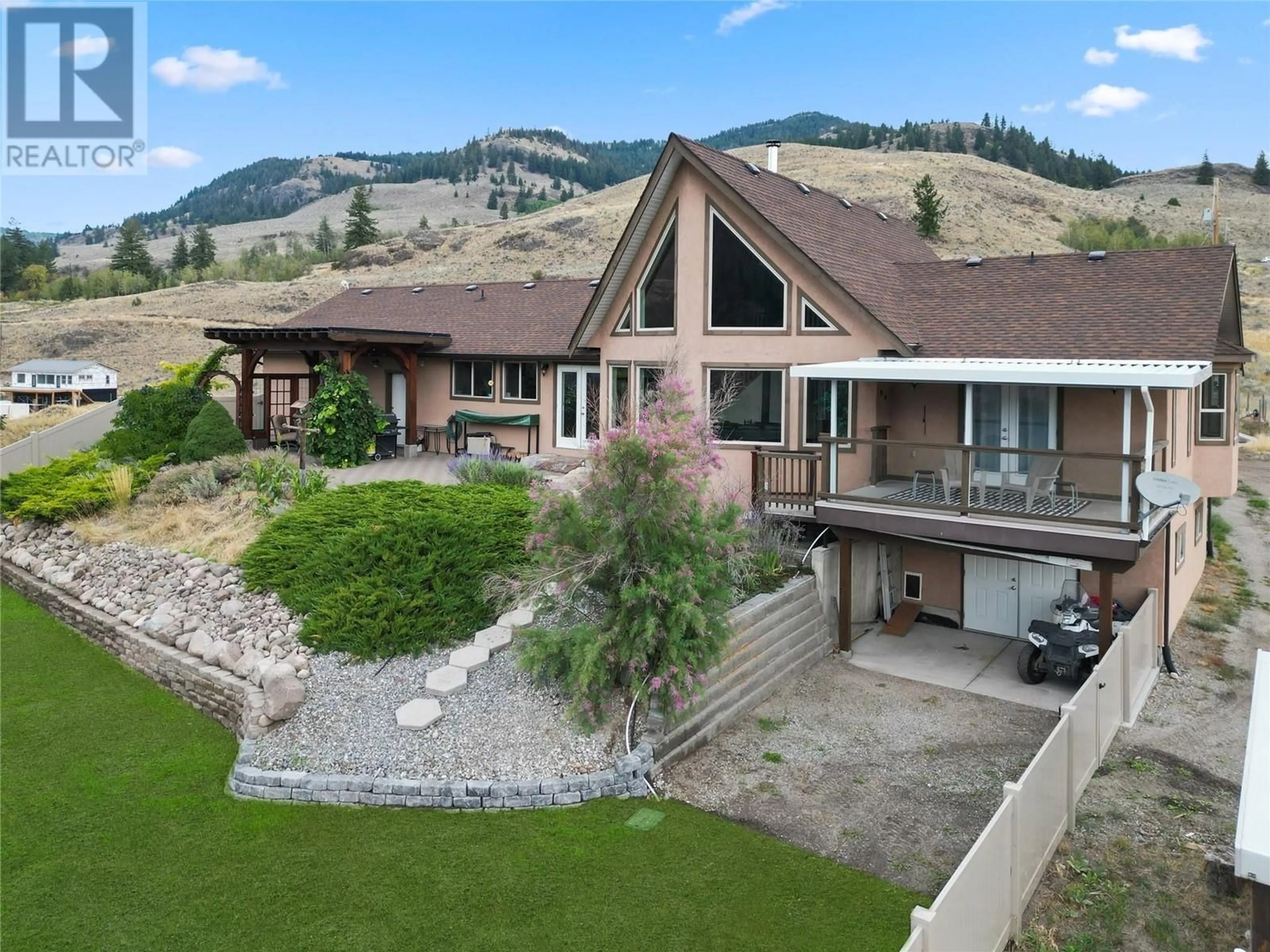 A pic from outside/outdoor area/front of a property/back of a property/a pic from drone, mountain view for 771 Toy Creek Road, Kaleden British Columbia V0H1K0