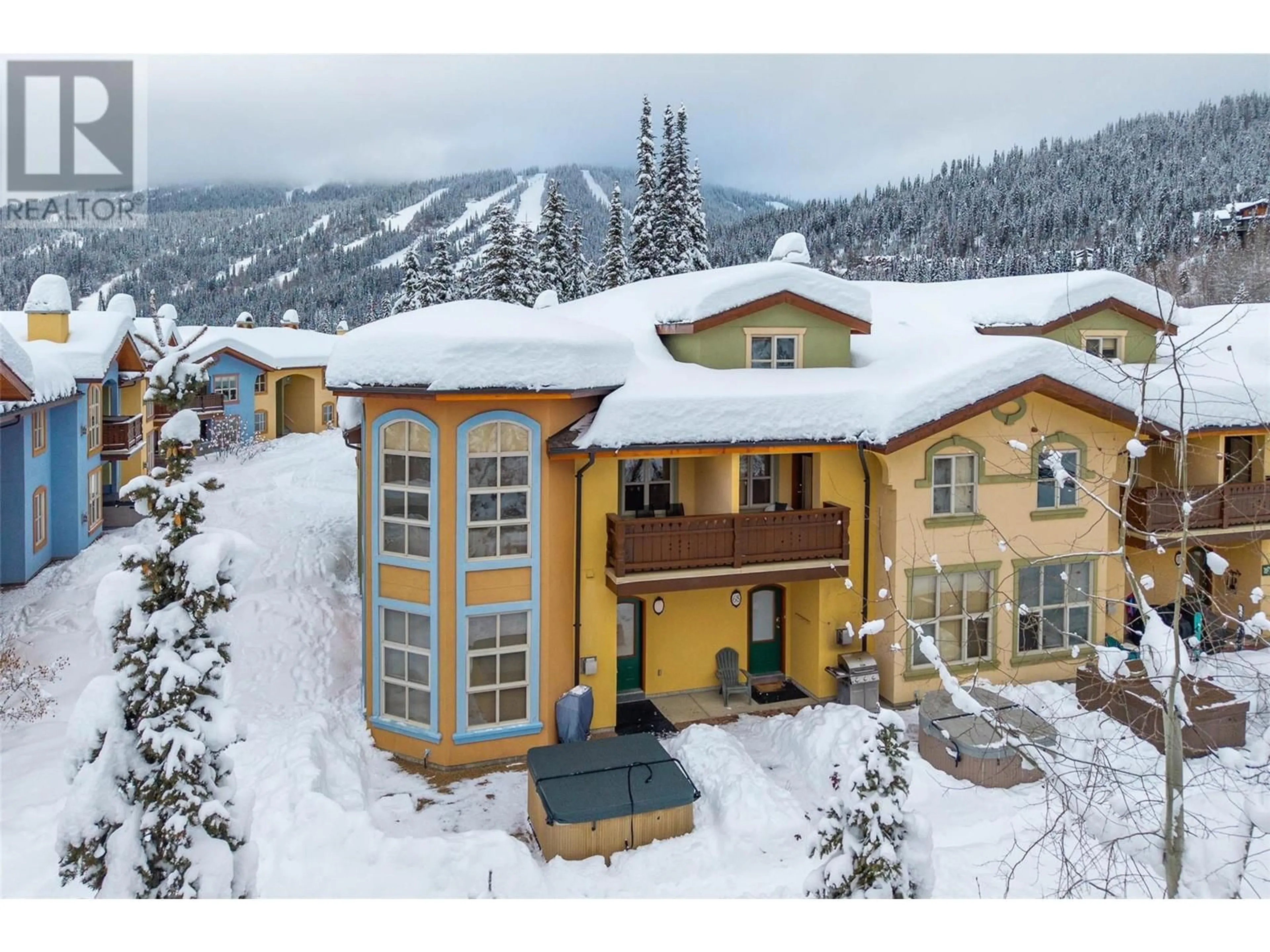 A pic from outside/outdoor area/front of a property/back of a property/a pic from drone, mountain view for 6005 Valley Drive Unit# 67, Sun Peaks British Columbia V0E5N0