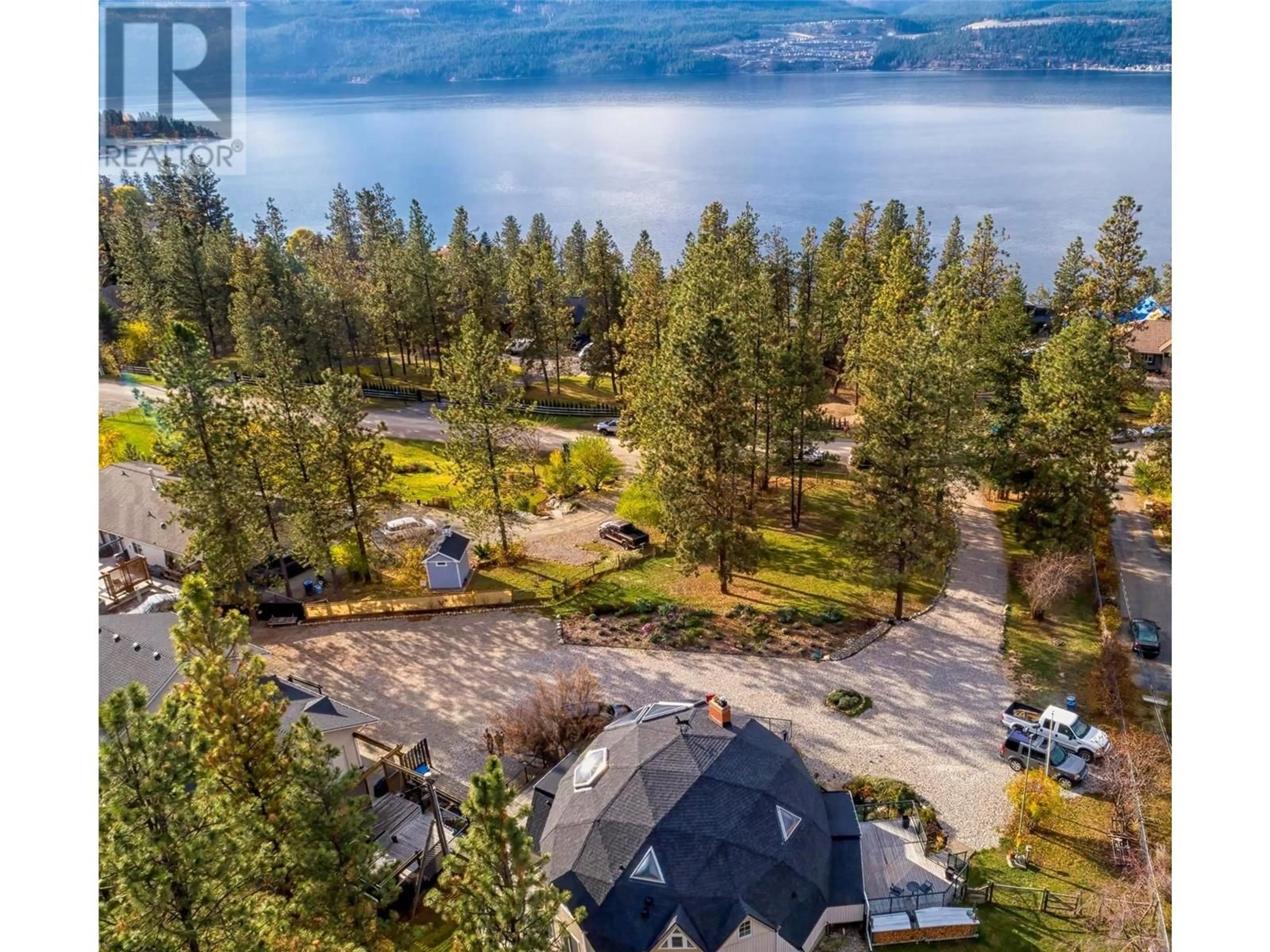 A pic from outside/outdoor area/front of a property/back of a property/a pic from drone, water/lake/river/ocean view for 16709 Maki Road, Lake Country British Columbia V4V1C2