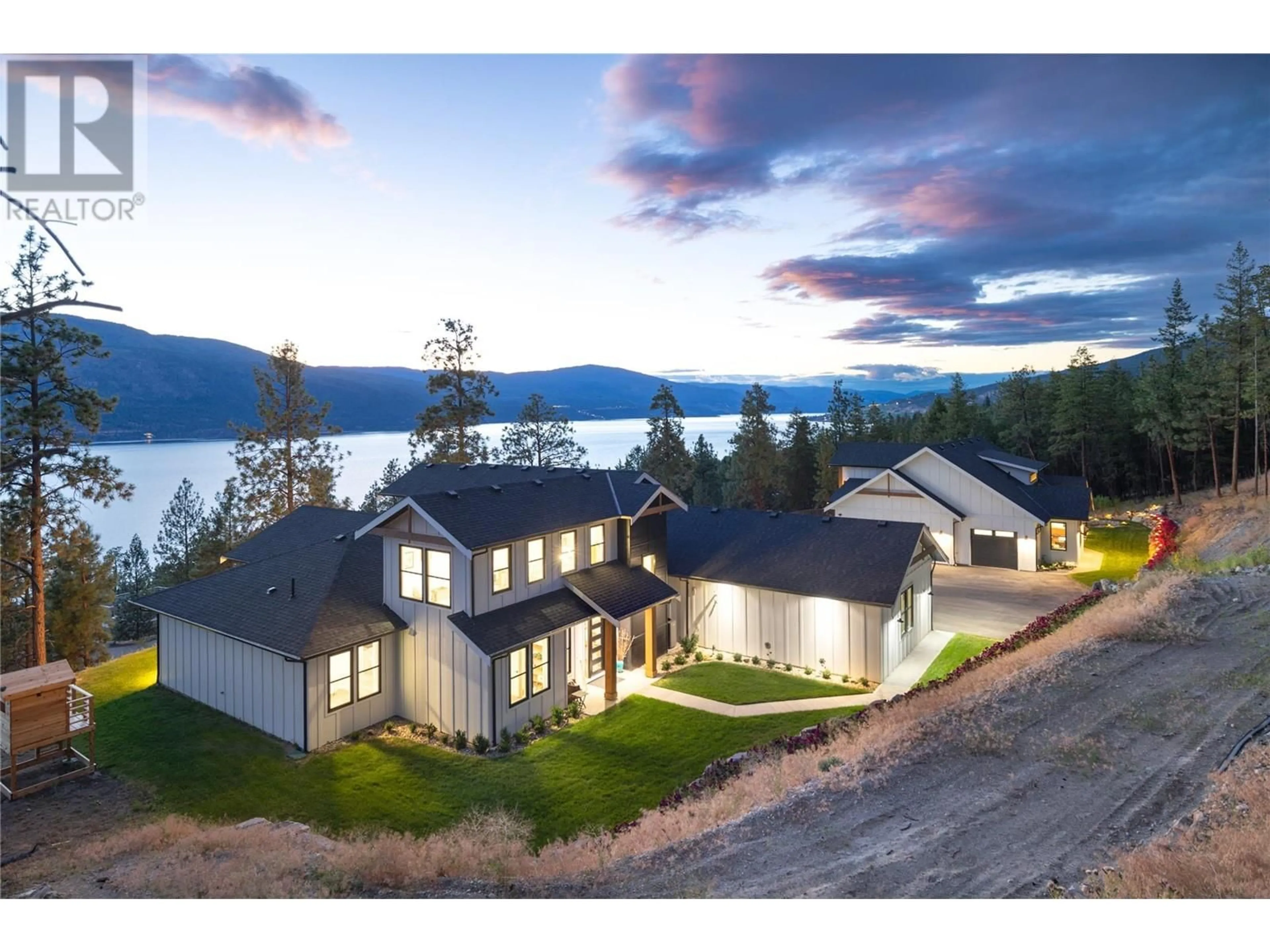 A pic from outside/outdoor area/front of a property/back of a property/a pic from drone, water/lake/river/ocean view for 10833 Hare Road, Lake Country British Columbia V4V2H6