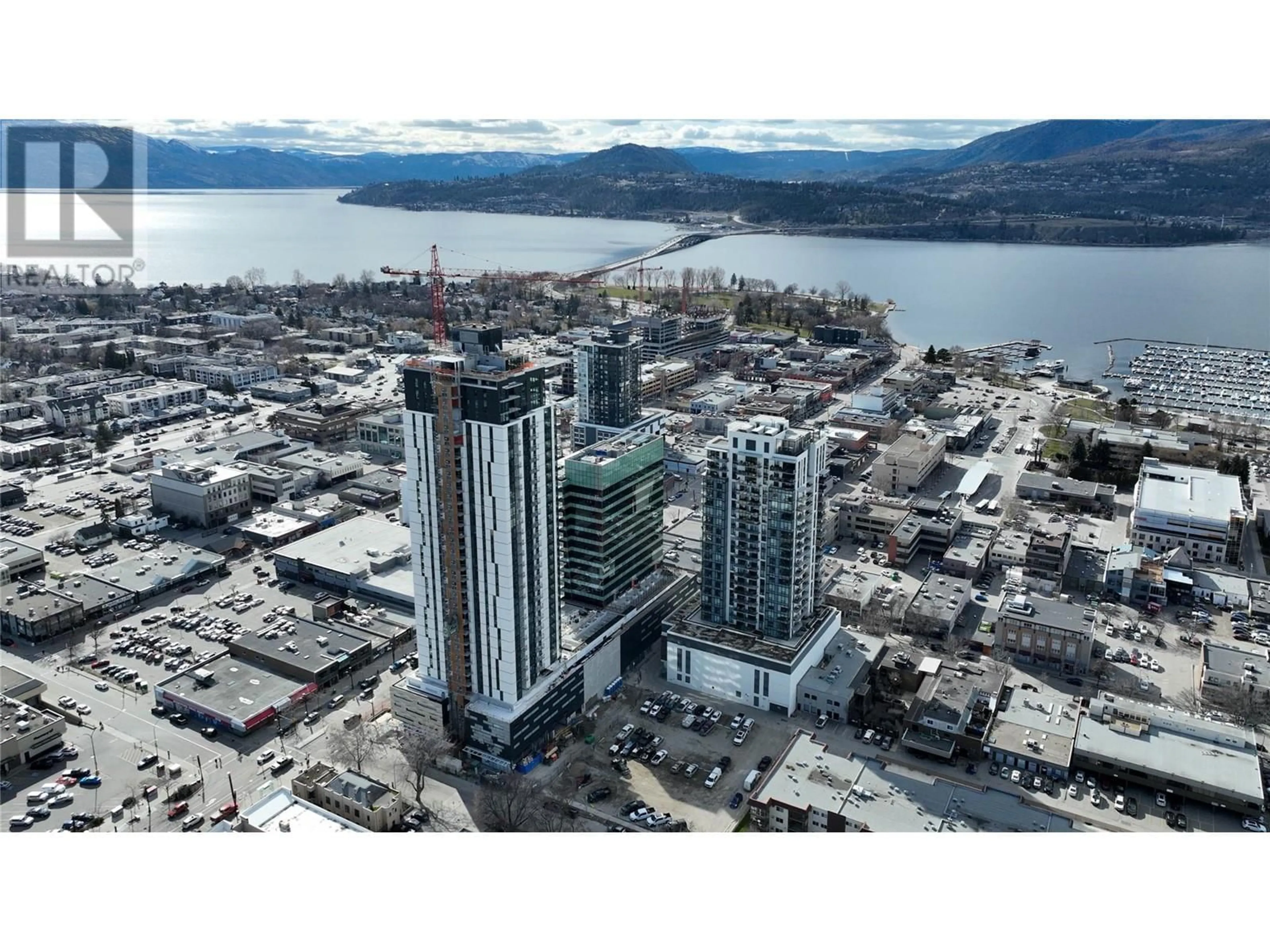 A pic from outside/outdoor area/front of a property/back of a property/a pic from drone, city buildings view from balcony for 3301 - 1488 BERTRAM STREET, Kelowna British Columbia V1Y6P2