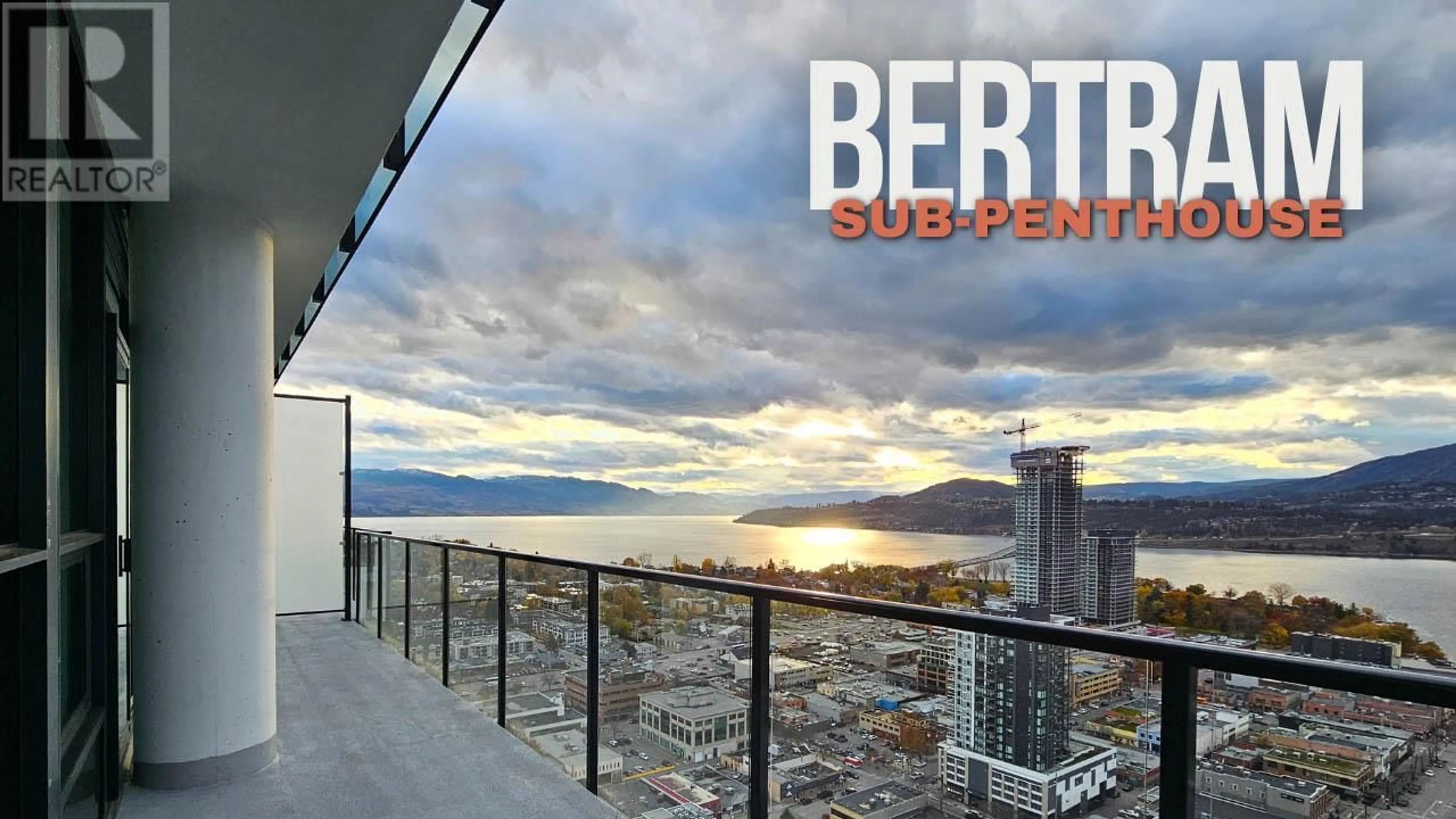 Balcony in the apartment, city buildings view from balcony for 1488 Bertram Street Unit# 3301, Kelowna British Columbia V1Y6P2