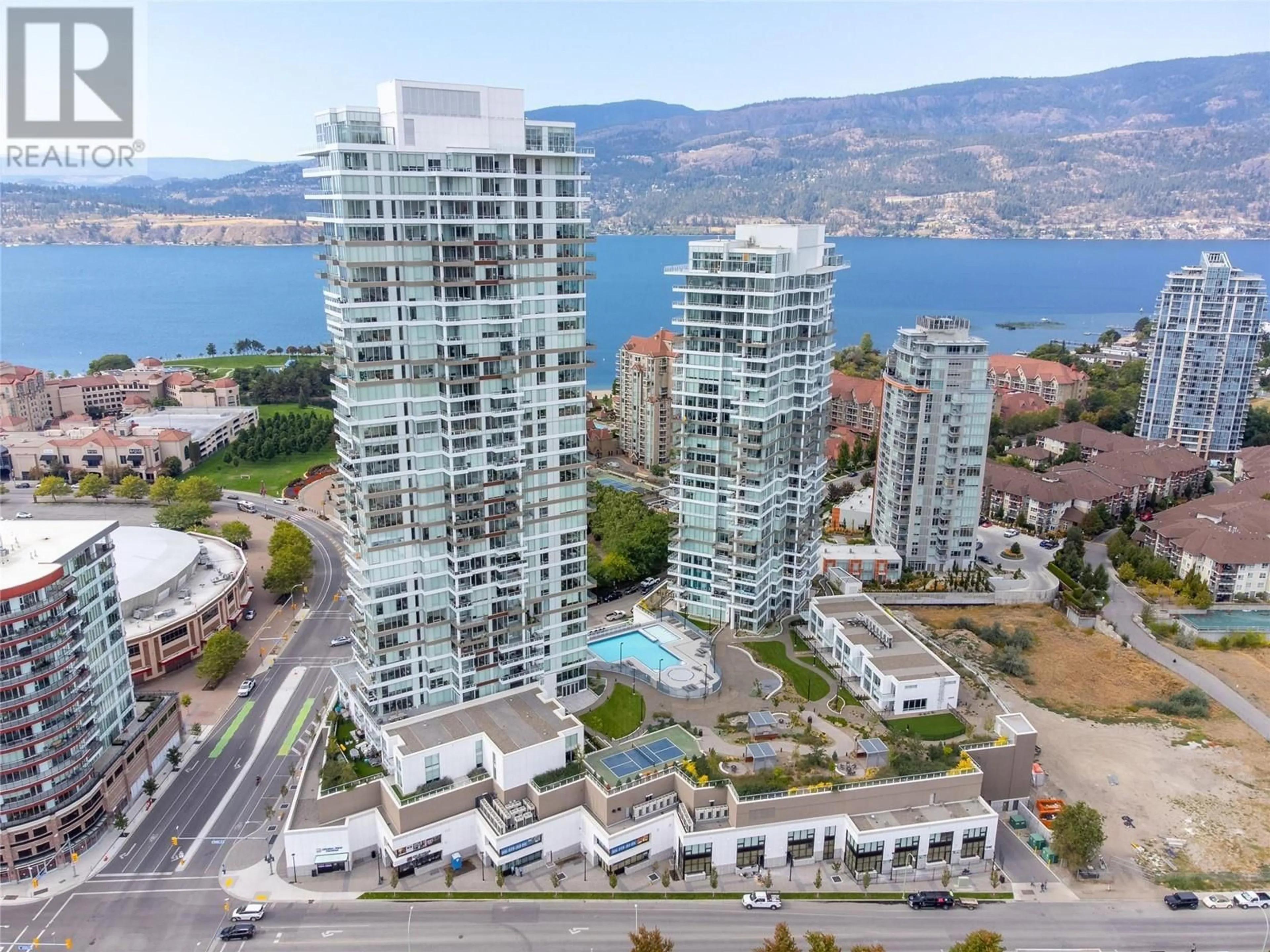 A pic from outside/outdoor area/front of a property/back of a property/a pic from drone, city buildings view from balcony for 1191 Sunset Drive Unit# 704, Kelowna British Columbia V1Y0J4