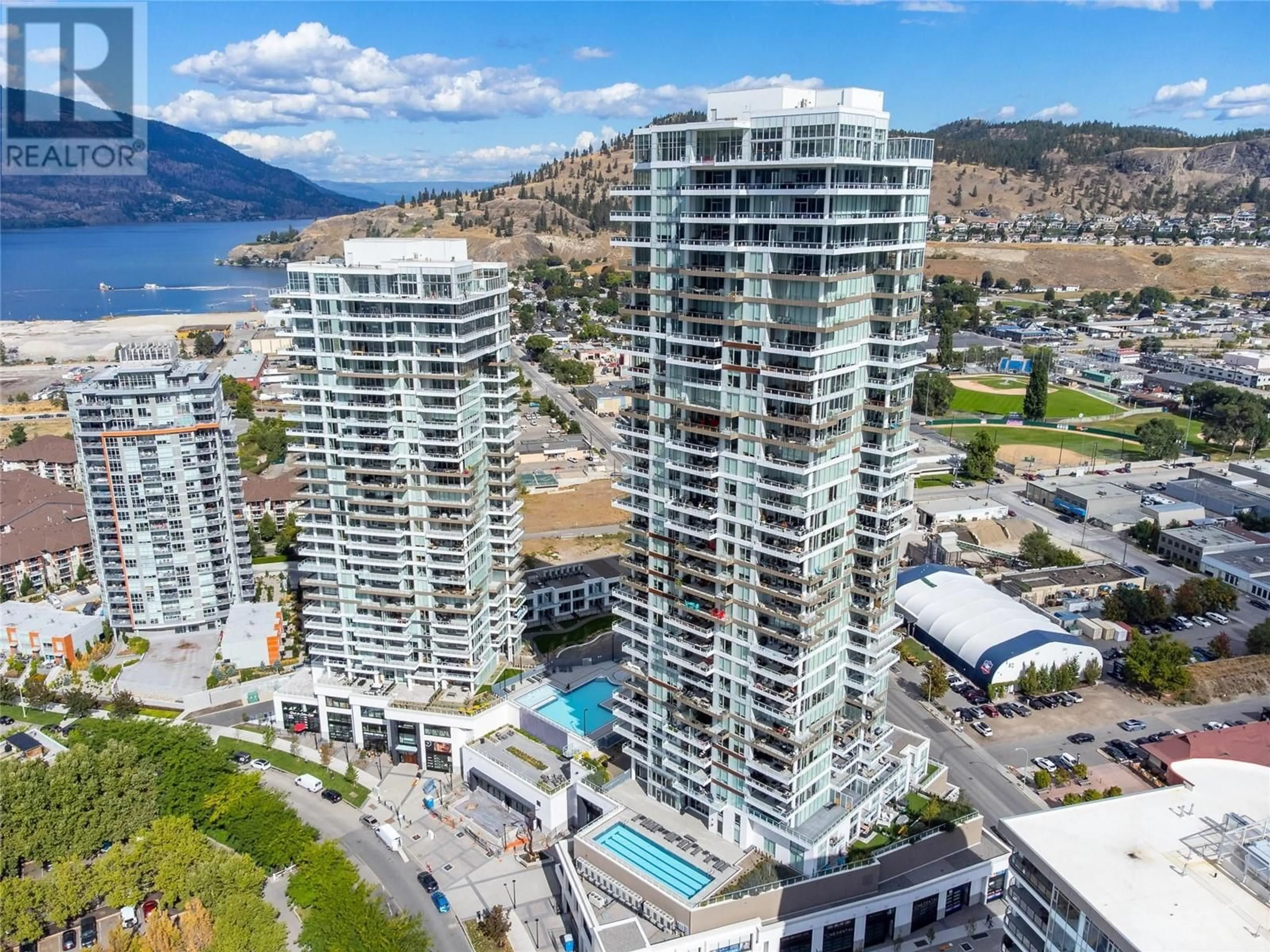 A pic from outside/outdoor area/front of a property/back of a property/a pic from drone, unknown for 1191 Sunset Drive Unit# 704, Kelowna British Columbia V1Y0J4