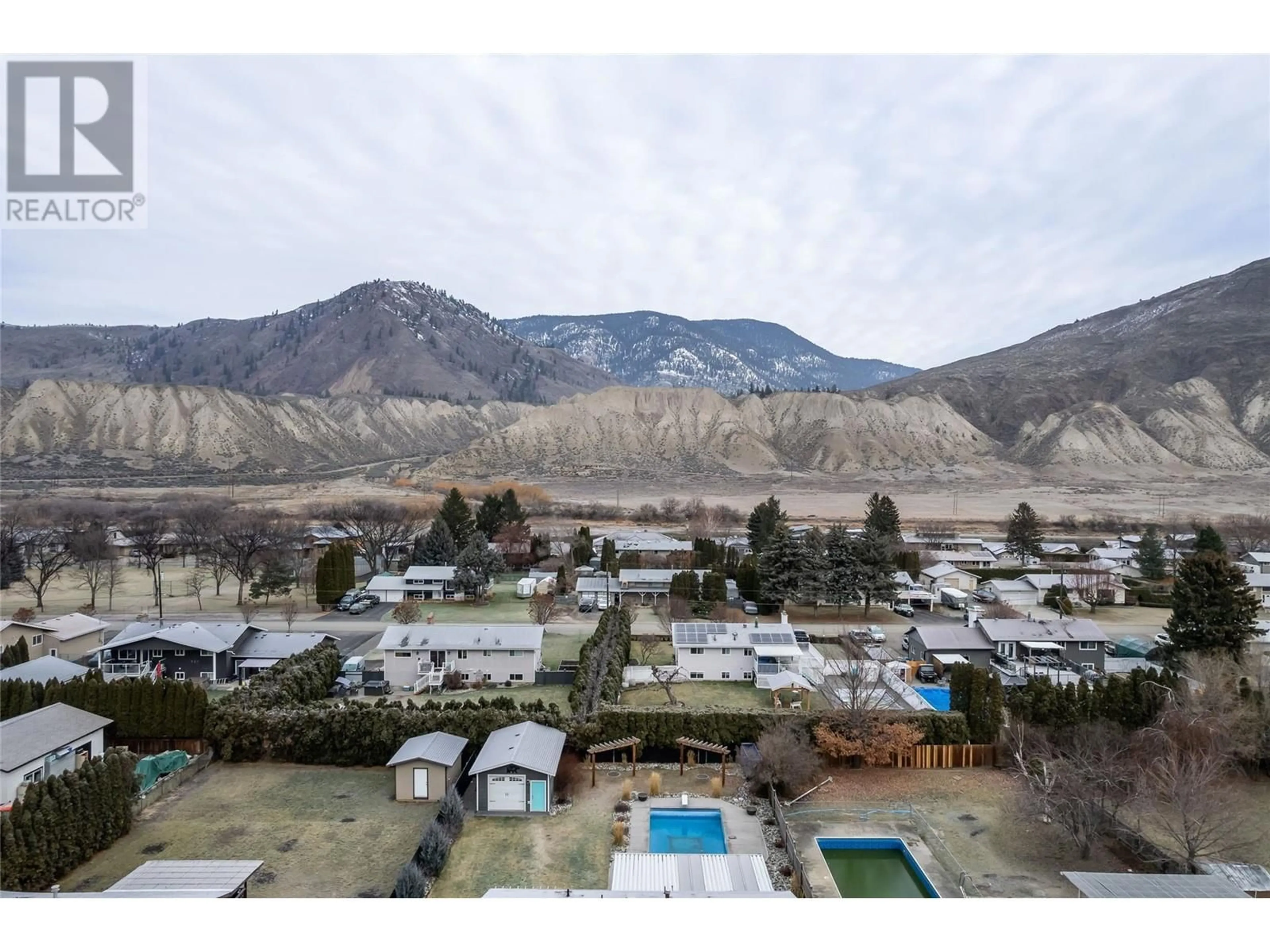 A pic from outside/outdoor area/front of a property/back of a property/a pic from drone, mountain view for 6552 Furrer Road, Kamloops British Columbia V2C4V6