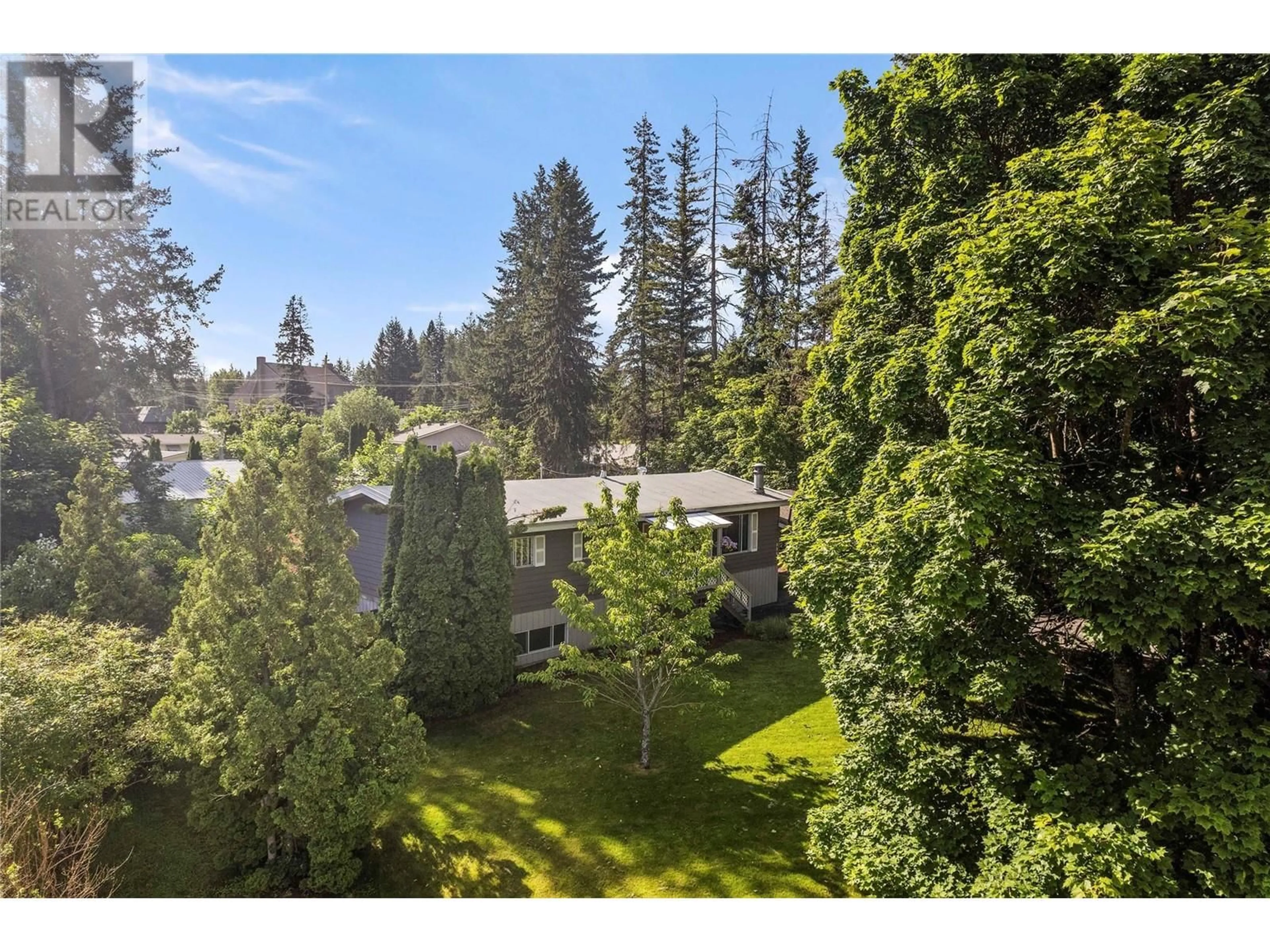 A pic from outside/outdoor area/front of a property/back of a property/a pic from drone, forest/trees view for 880 28th Street SE, Salmon Arm British Columbia V1E2H3