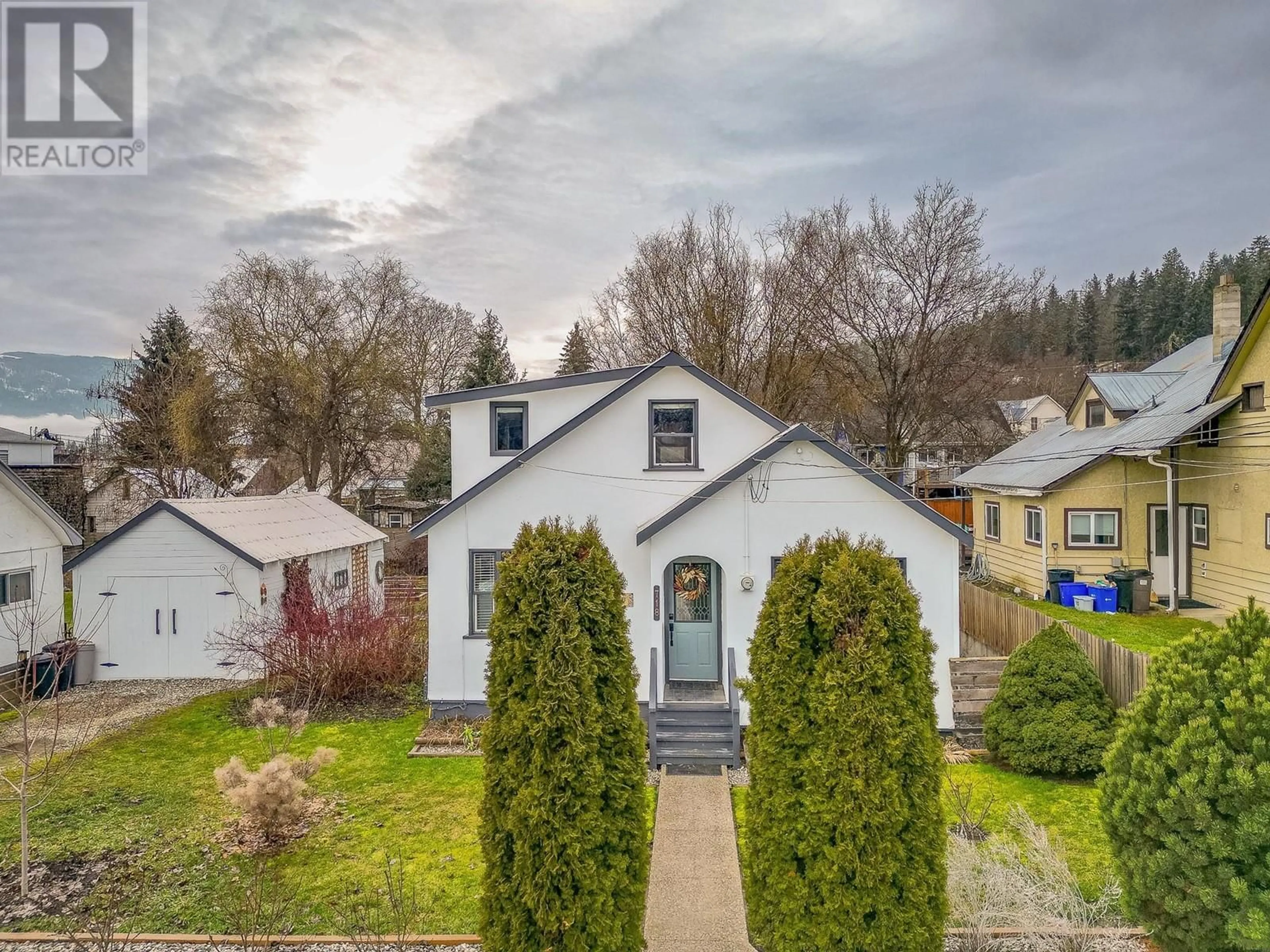 A pic from outside/outdoor area/front of a property/back of a property/a pic from drone, street for 718 Mill Avenue, Enderby British Columbia V0E1V1