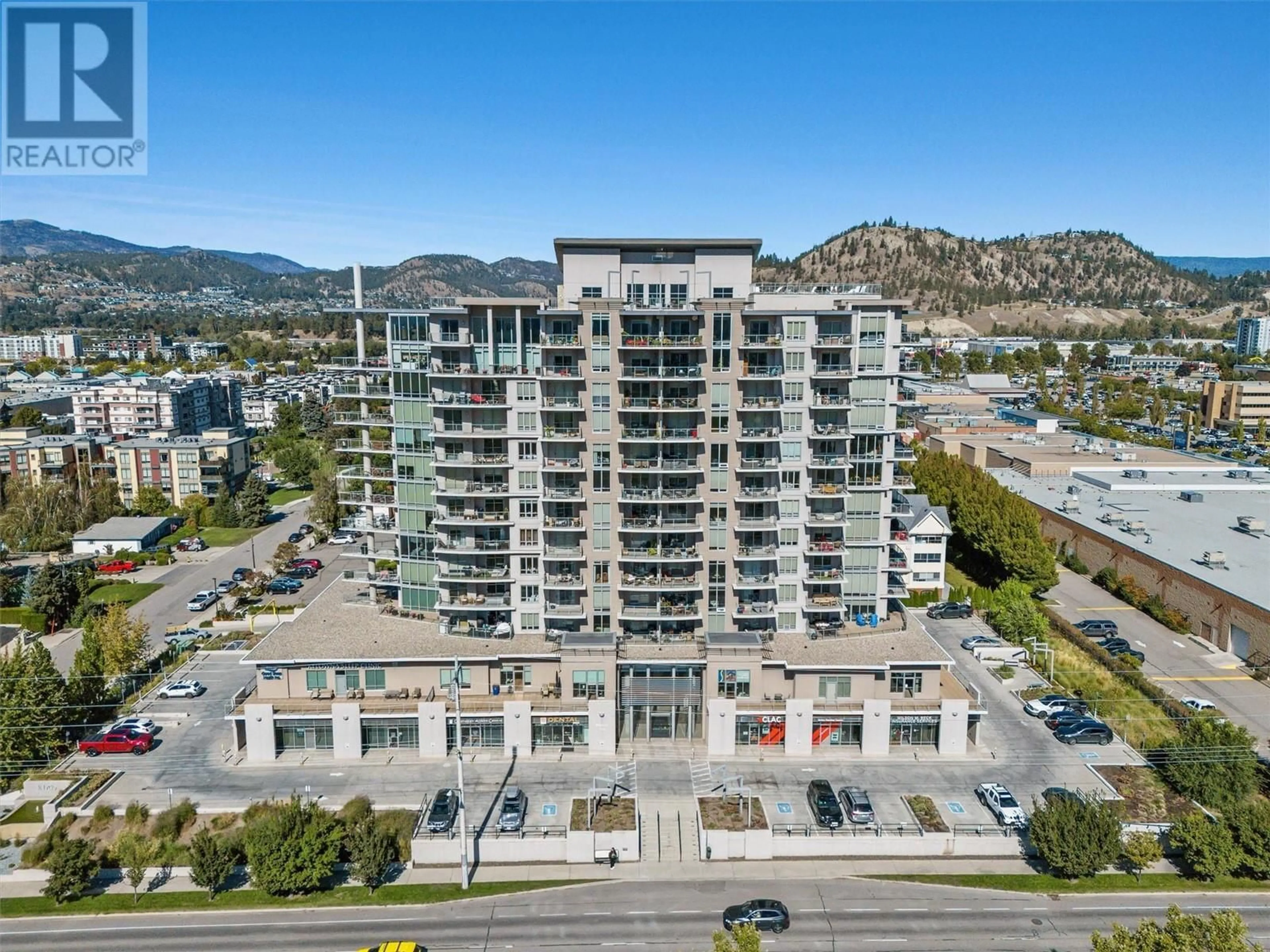 A pic from outside/outdoor area/front of a property/back of a property/a pic from drone, city buildings view from balcony for 2040 Springfield Road Unit# 907, Kelowna British Columbia V1Y9N7