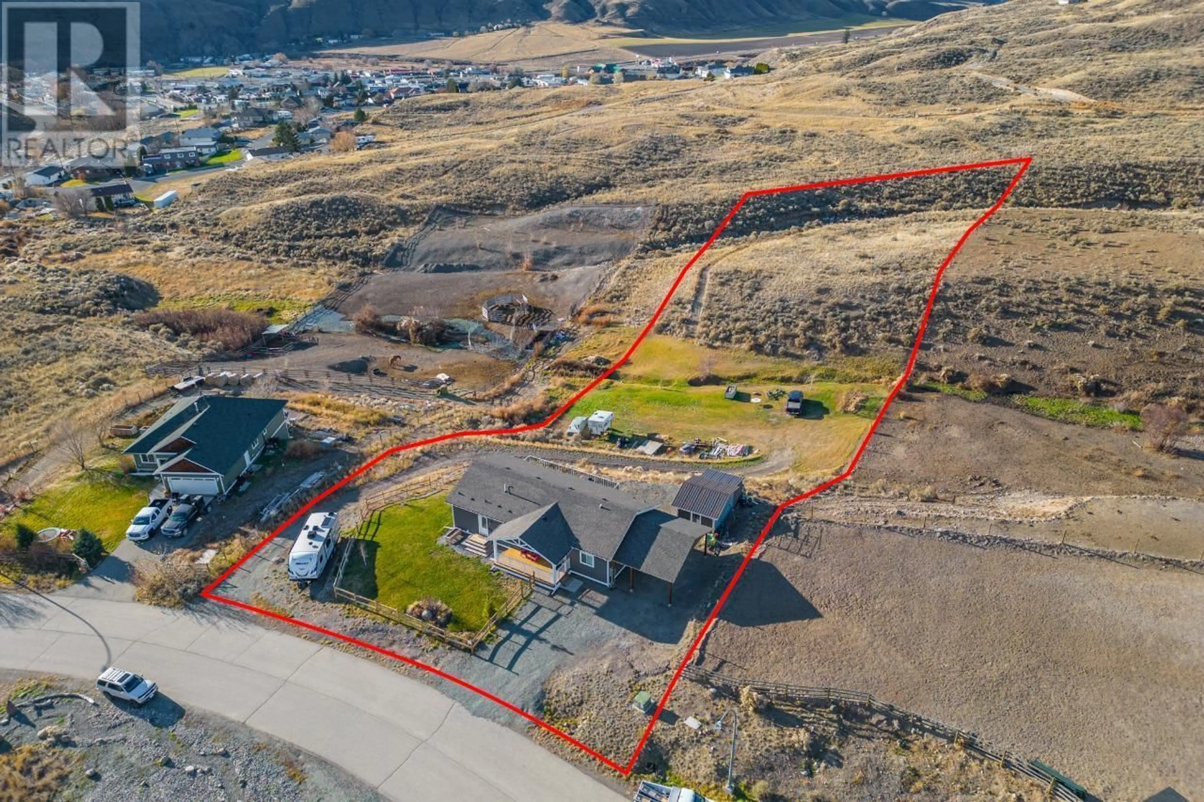 A pic from outside/outdoor area/front of a property/back of a property/a pic from drone, water/lake/river/ocean view for 1460 LOPEZ CREEK Drive, Cache Creek British Columbia V0K1H0