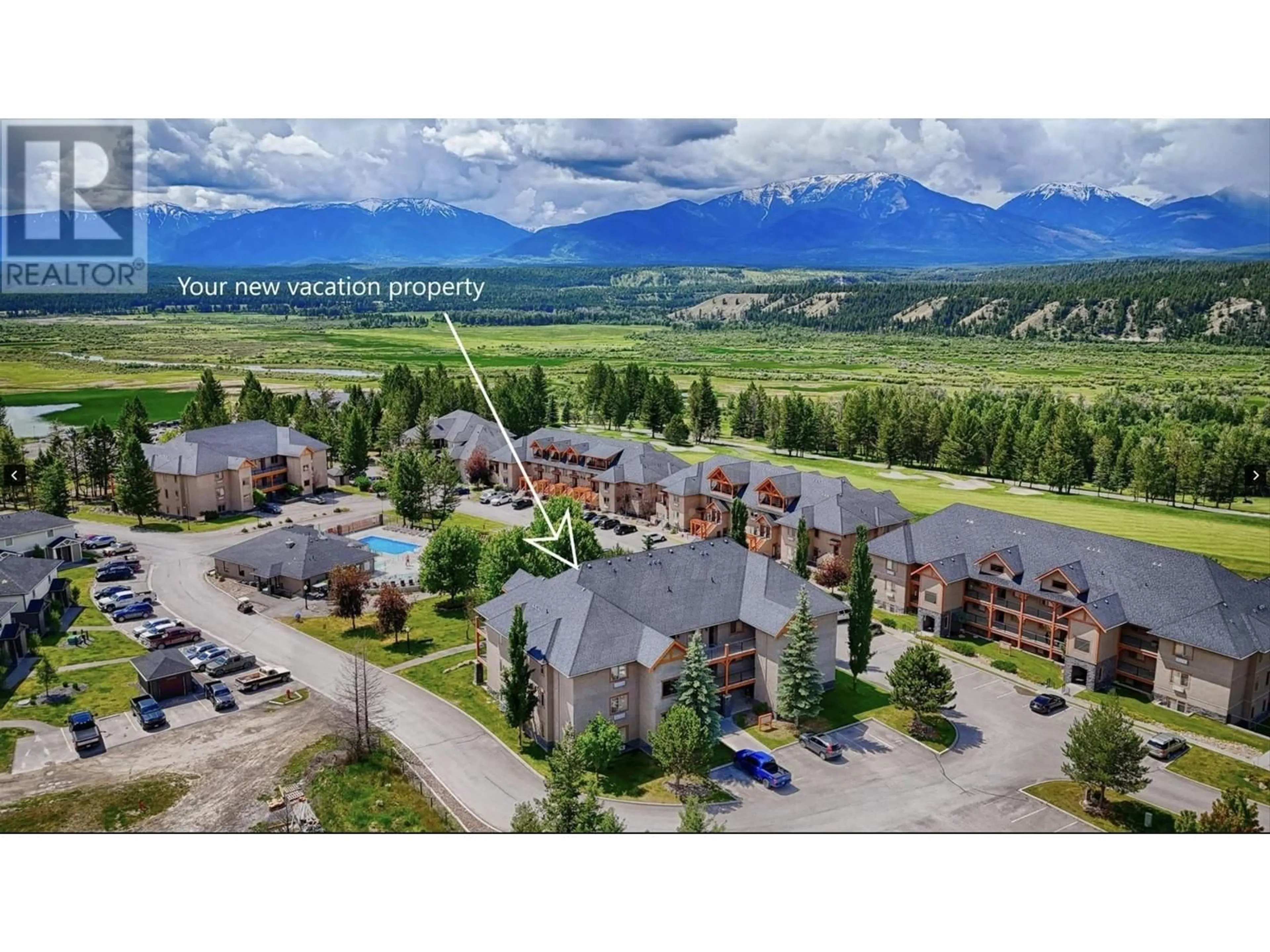 A pic from outside/outdoor area/front of a property/back of a property/a pic from drone, mountain view for 500 BIGHORN Boulevard Unit# 512/B, Radium Hot Springs British Columbia V0A1M0