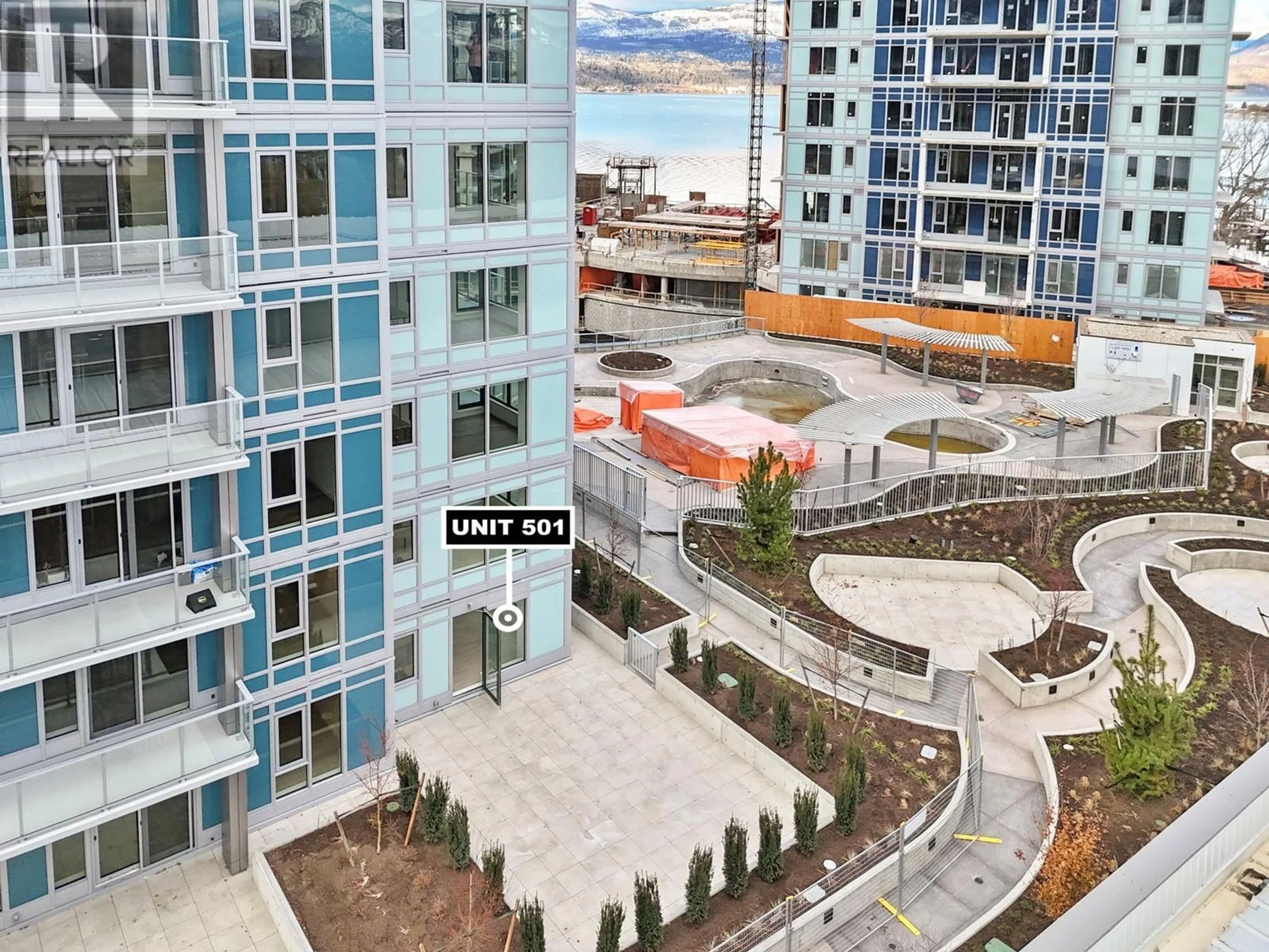 A pic from outside/outdoor area/front of a property/back of a property/a pic from drone, city buildings view from balcony for 501 - 3699 CAPOZZI ROAD, Kelowna British Columbia V1W0G3