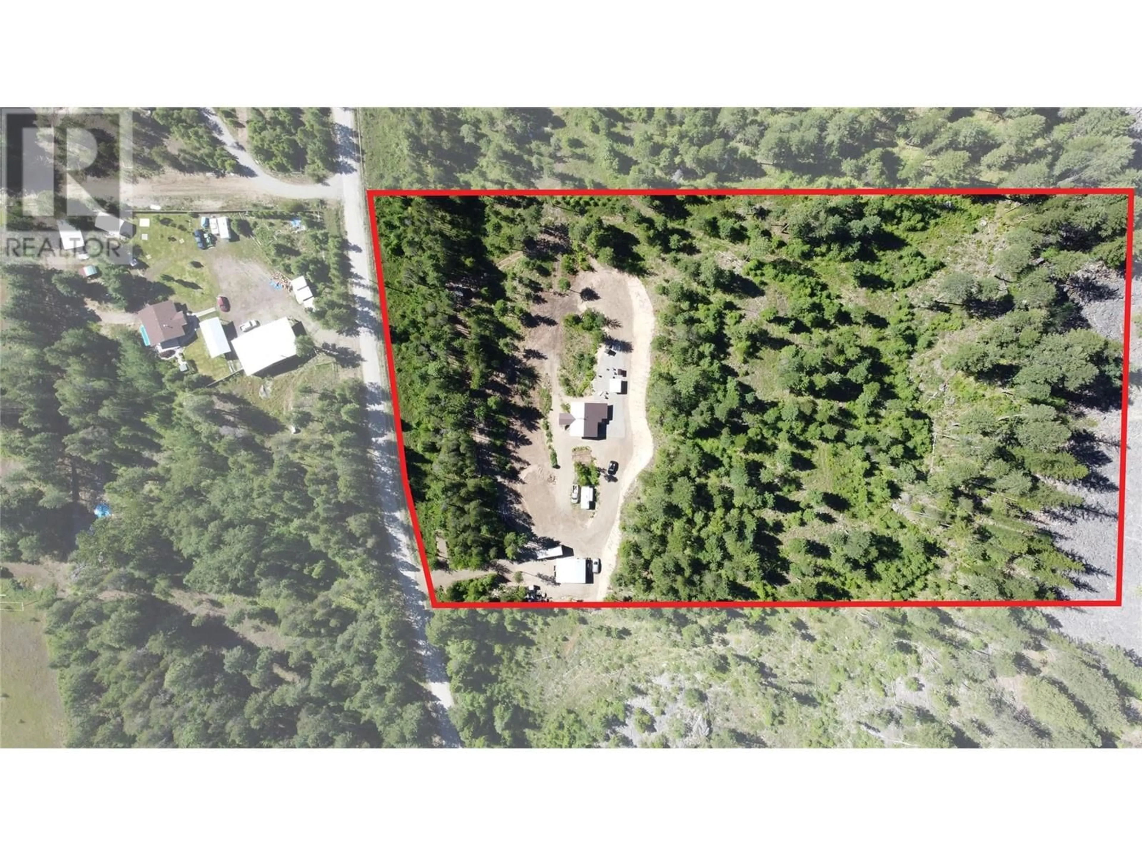 A pic from outside/outdoor area/front of a property/back of a property/a pic from drone, forest/trees view for 3445 BLYTHE-RHONE ROAD, Westbridge British Columbia V0H1Y0