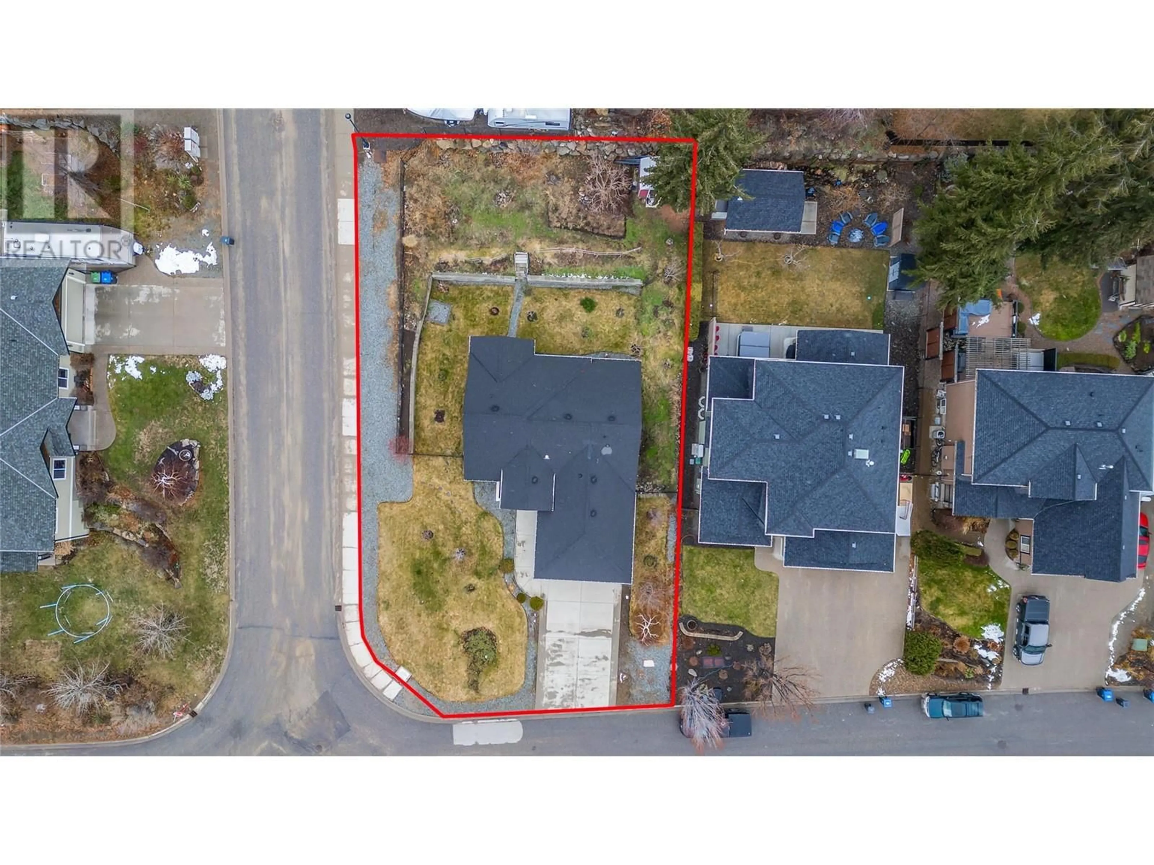 A pic from outside/outdoor area/front of a property/back of a property/a pic from drone, street for 2398 Cobblestone Road, West Kelowna British Columbia V4T3A7