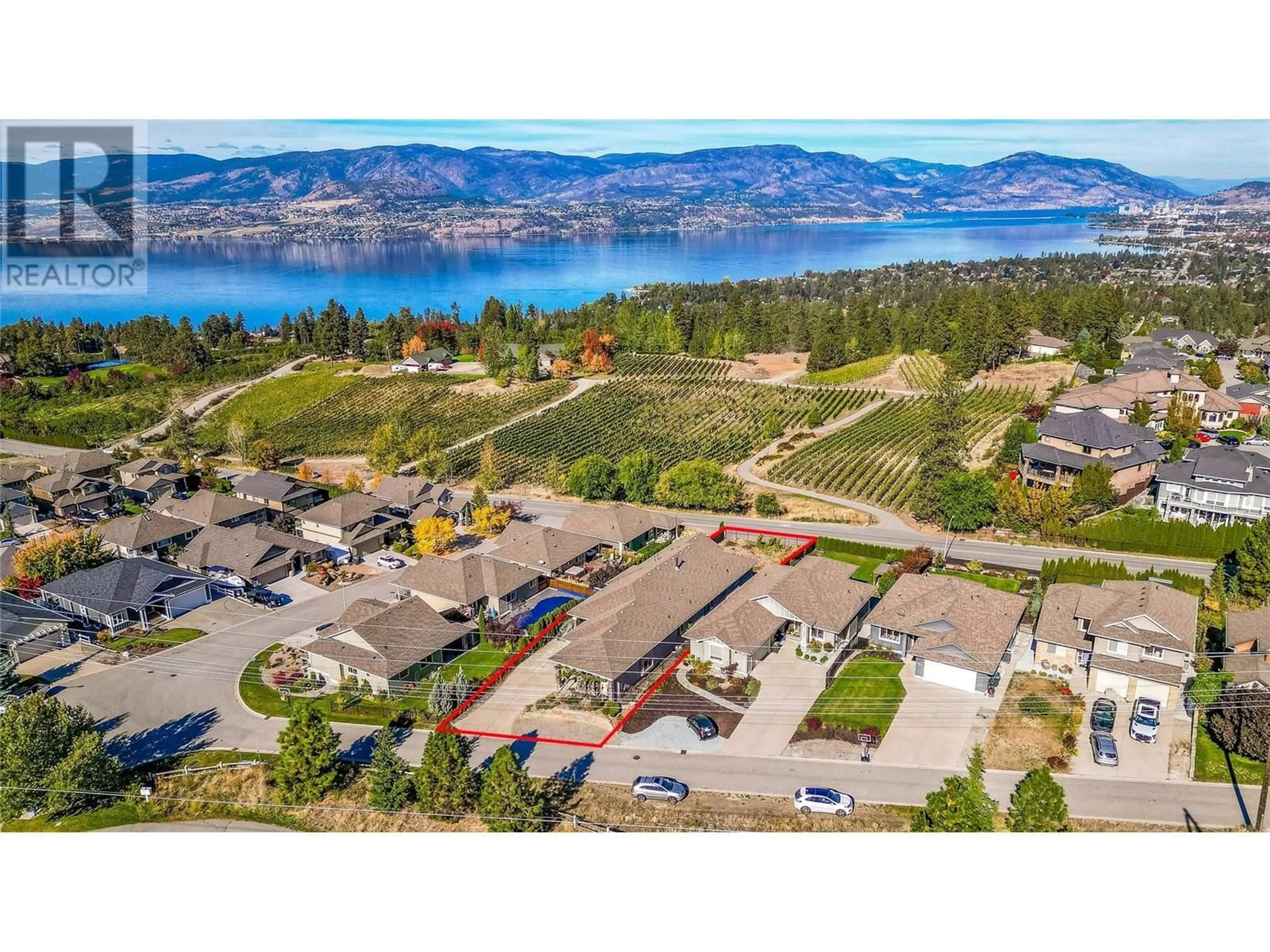 A pic from outside/outdoor area/front of a property/back of a property/a pic from drone, water/lake/river/ocean view for 5016 Seon Crescent, Kelowna British Columbia V1W5G6